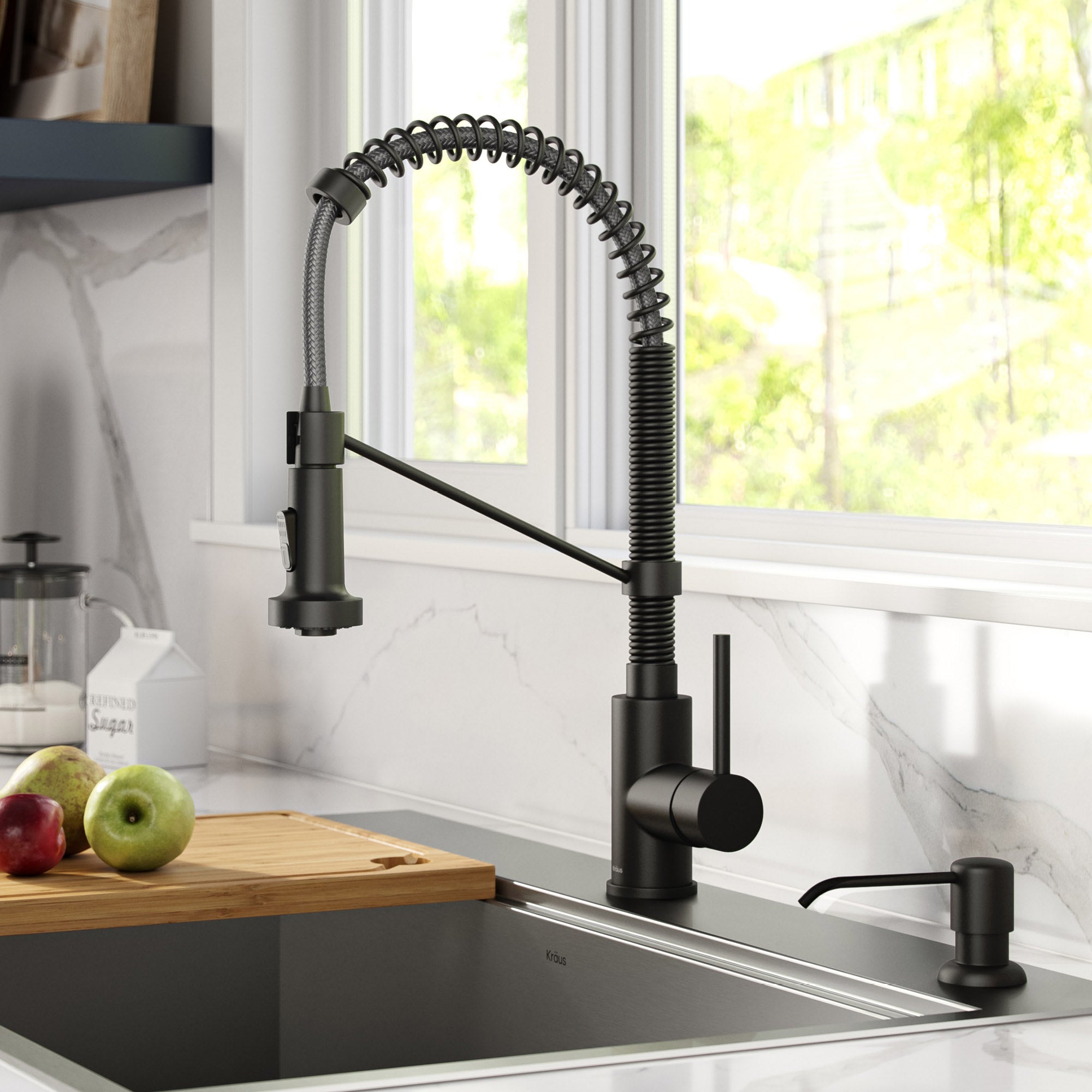 18" Pull-Down Commercial Kitchen Faucet with Matching Soap Dispenser