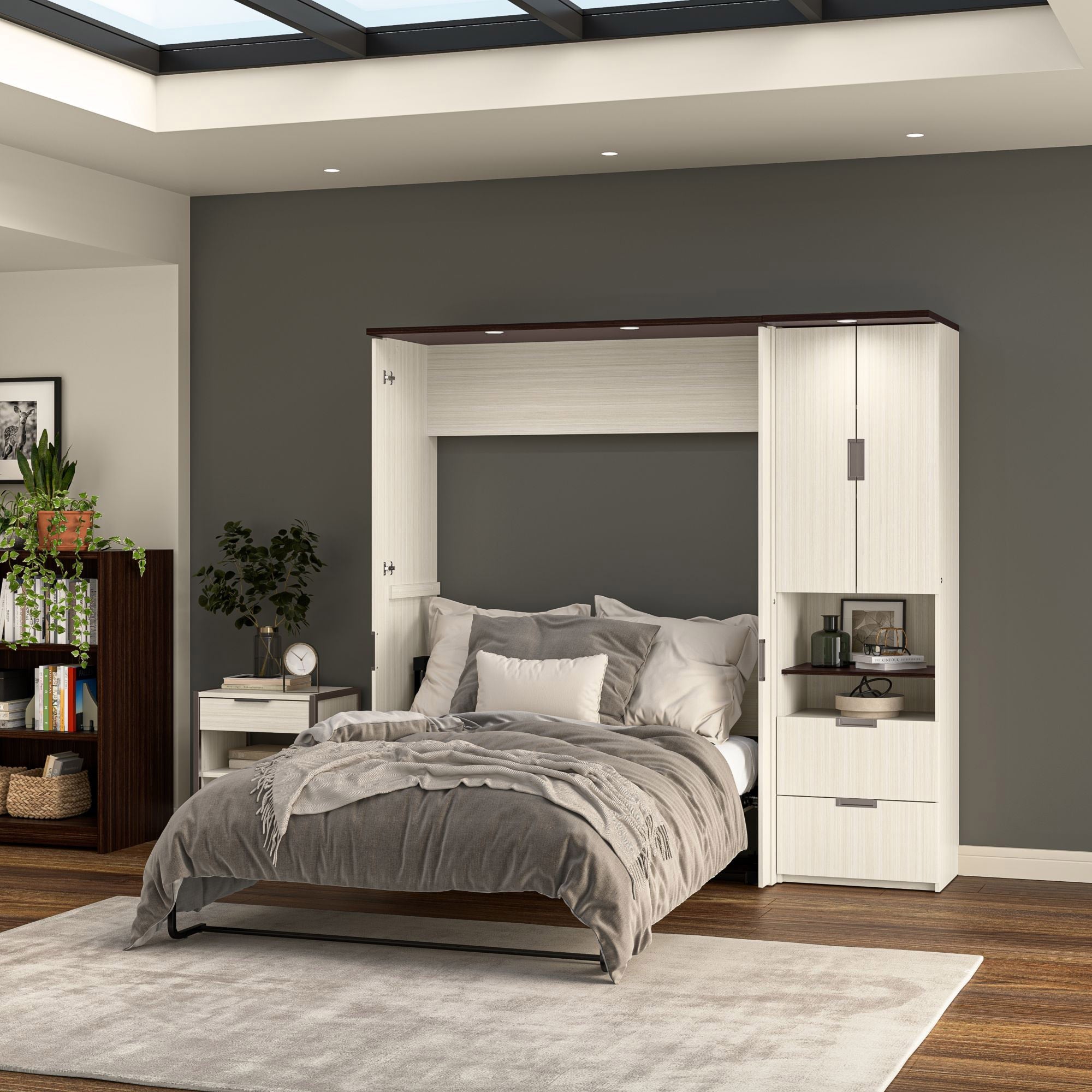 Lumina Full Murphy Bed with Desk and Storage Cabinet