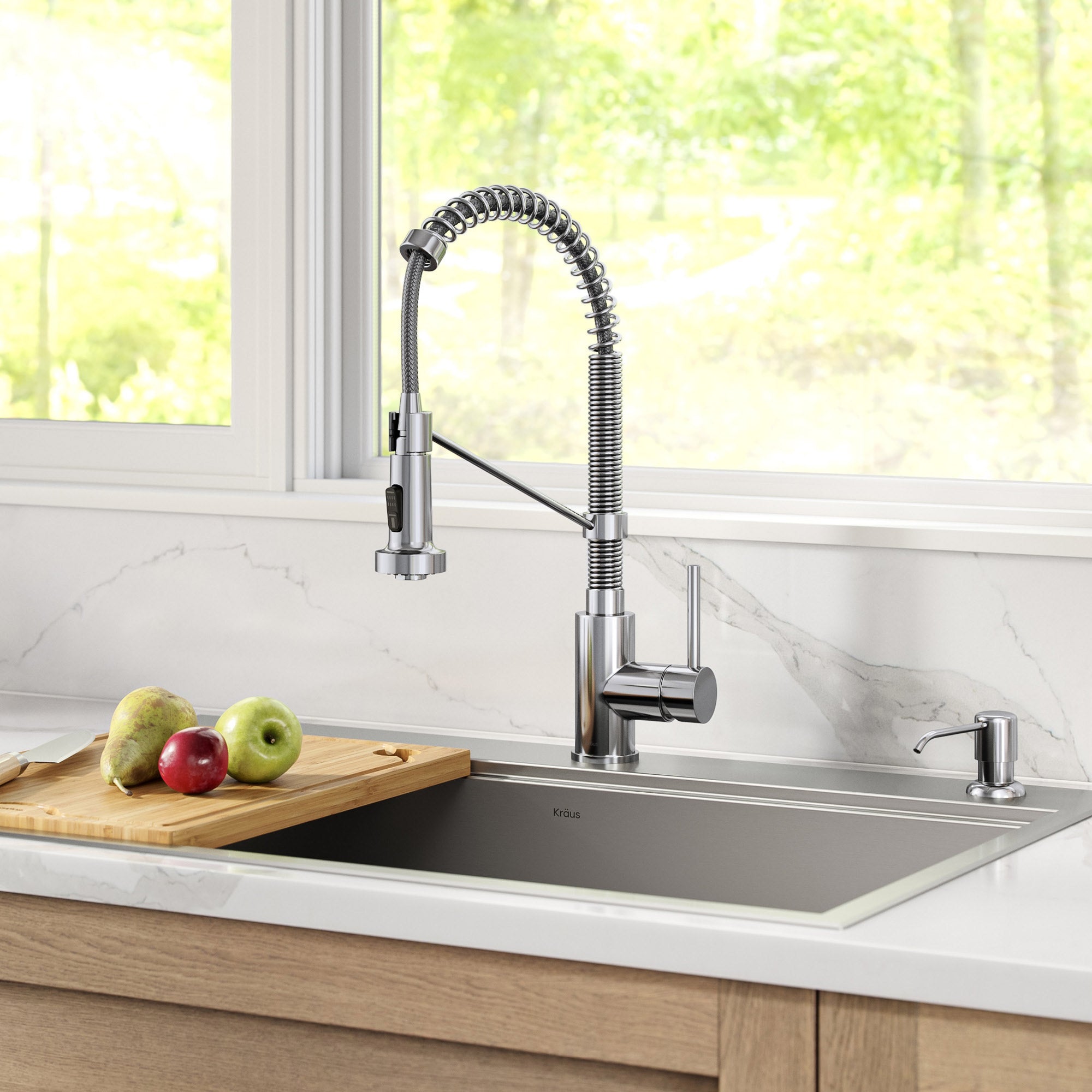 18" Pull-Down Commercial Kitchen Faucet with Matching Soap Dispenser