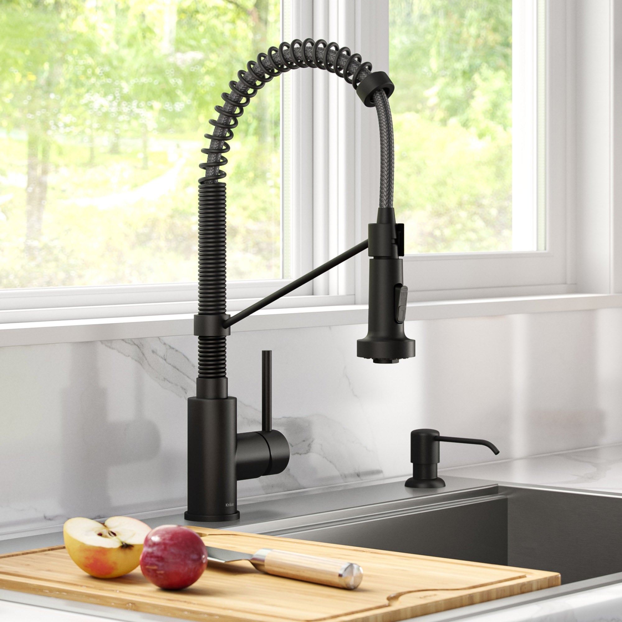 18" Pull-Down Commercial Kitchen Faucet with Matching Soap Dispenser