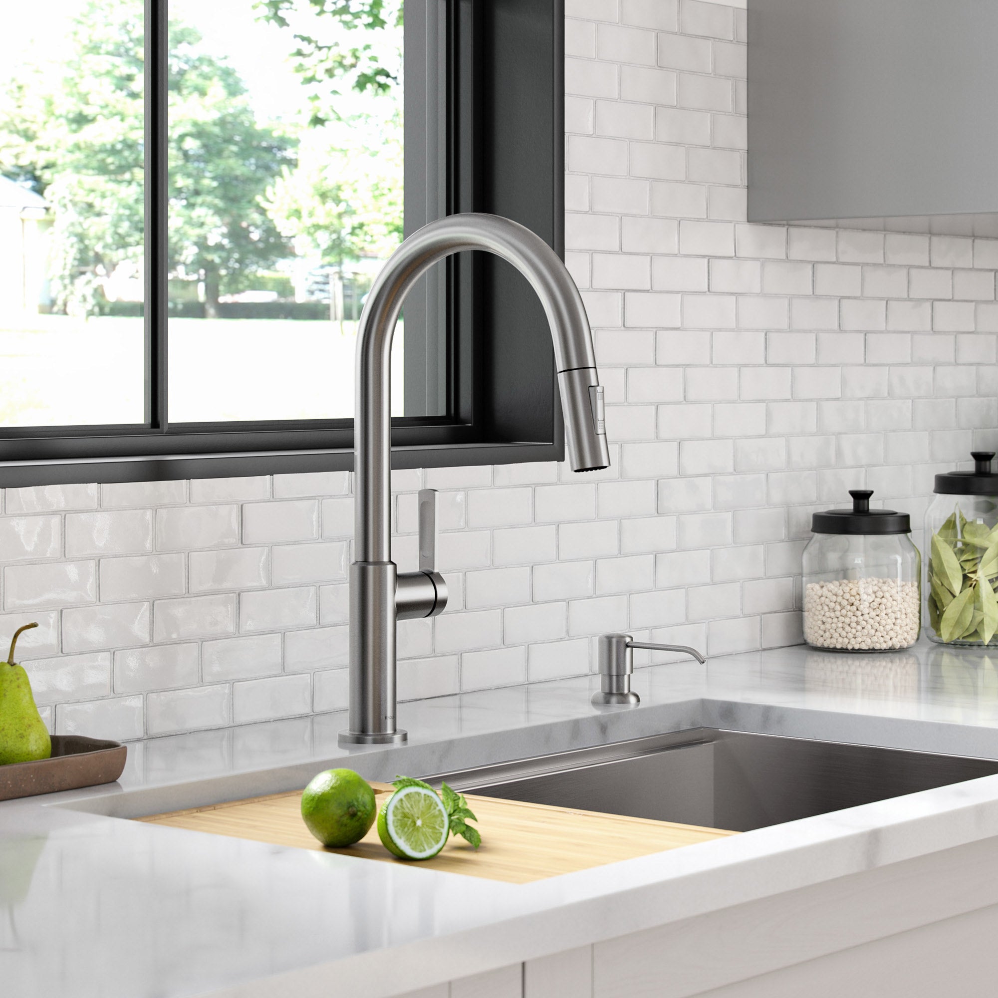 Pull-Down Kitchen Faucet with Matching Soap Dispenser