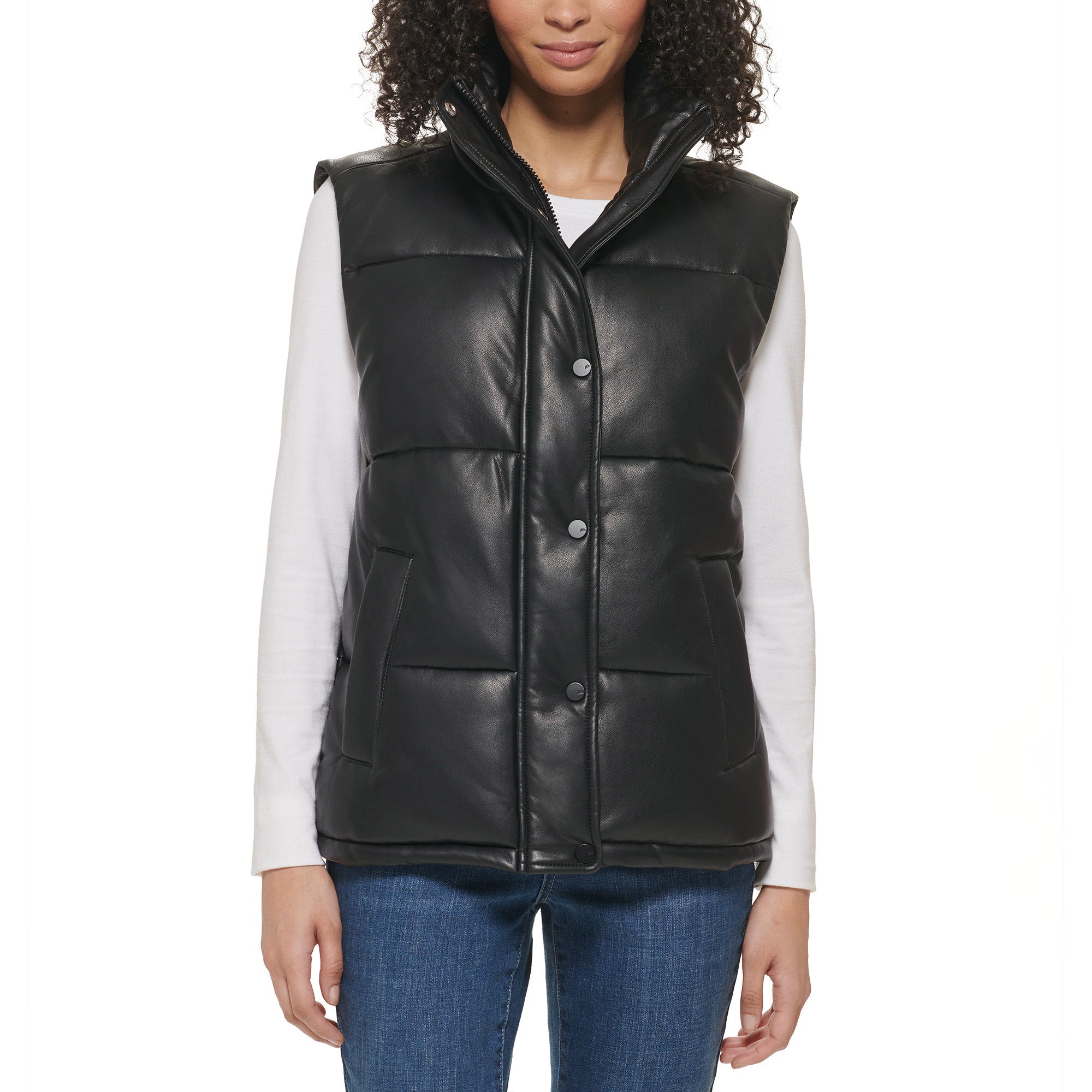 Ladies' Faux Leather Puffer Vest