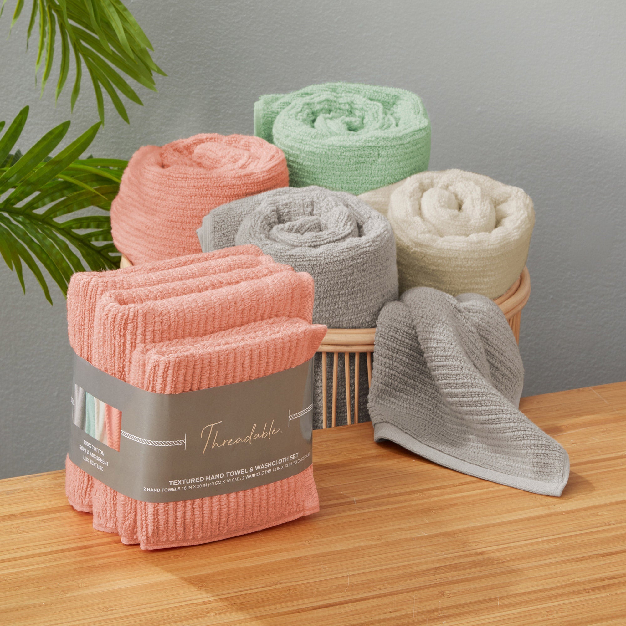 Threadable 4-Piece Textured Hand Towel and Washcloth Set