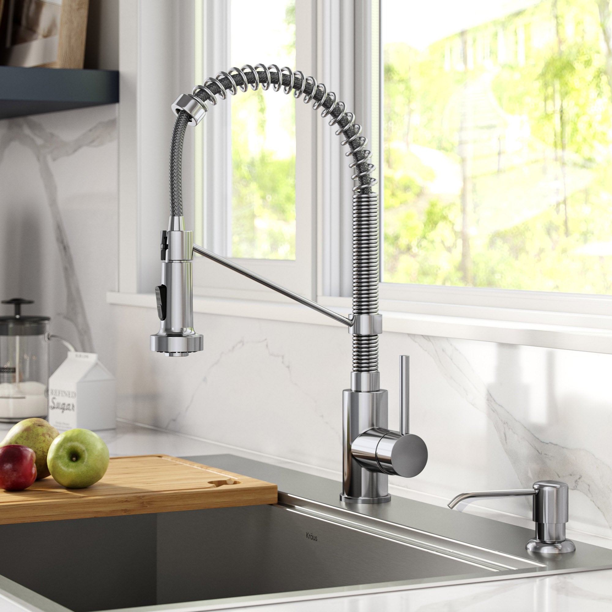 18" Pull-Down Commercial Kitchen Faucet with Matching Soap Dispenser