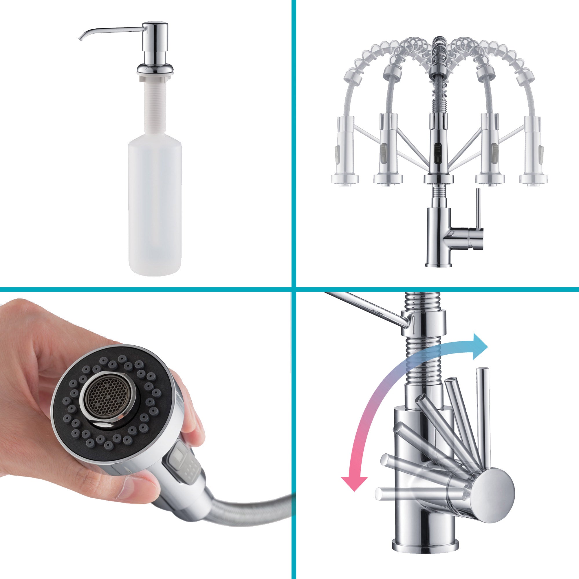 18" Pull-Down Commercial Kitchen Faucet with Matching Soap Dispenser