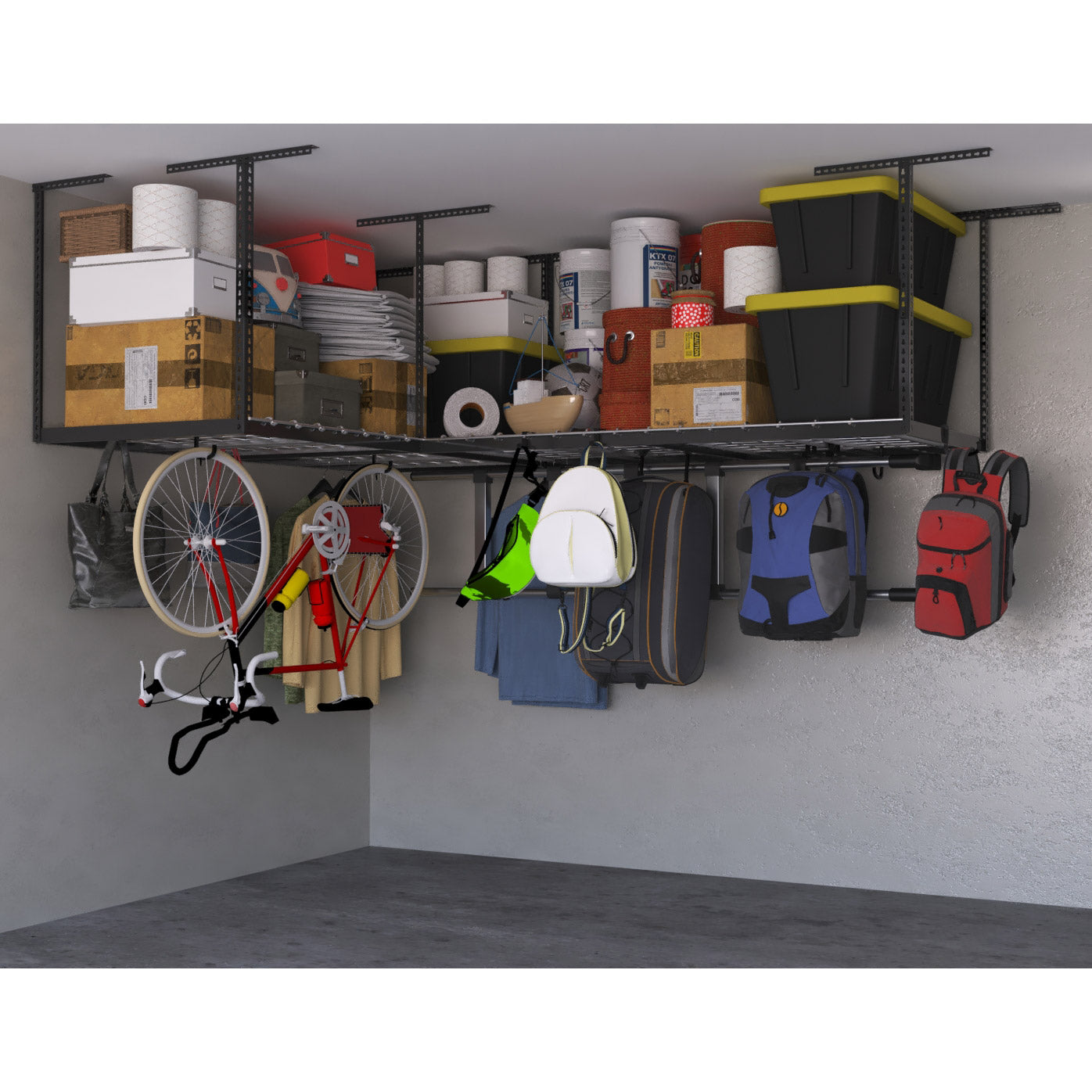 Overhead Garage Storage Combo Kit, Two 4 Ft. X 8 Ft. Racks, 18-Piece Deluxe Hook Accessory Pack