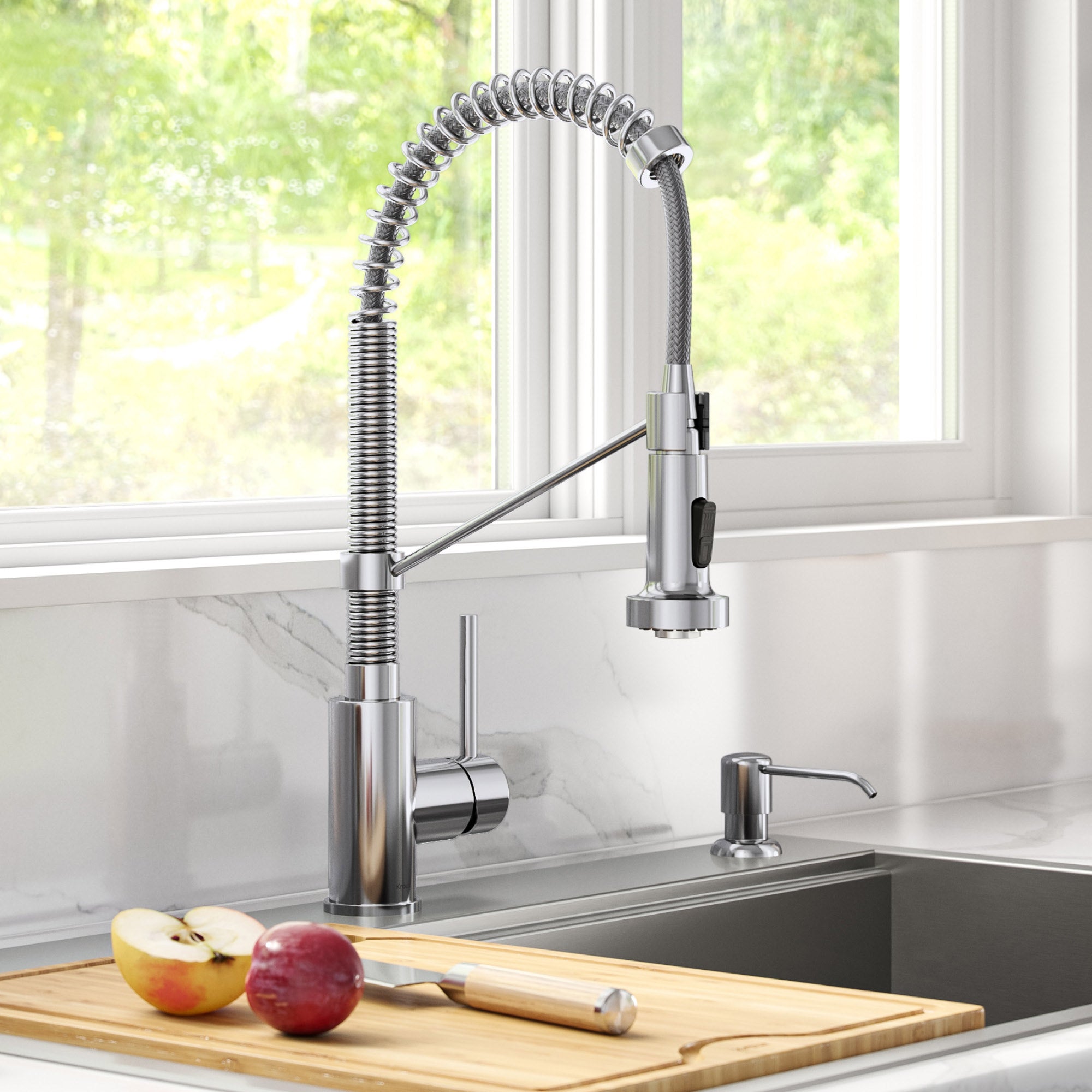 18" Pull-Down Commercial Kitchen Faucet with Matching Soap Dispenser