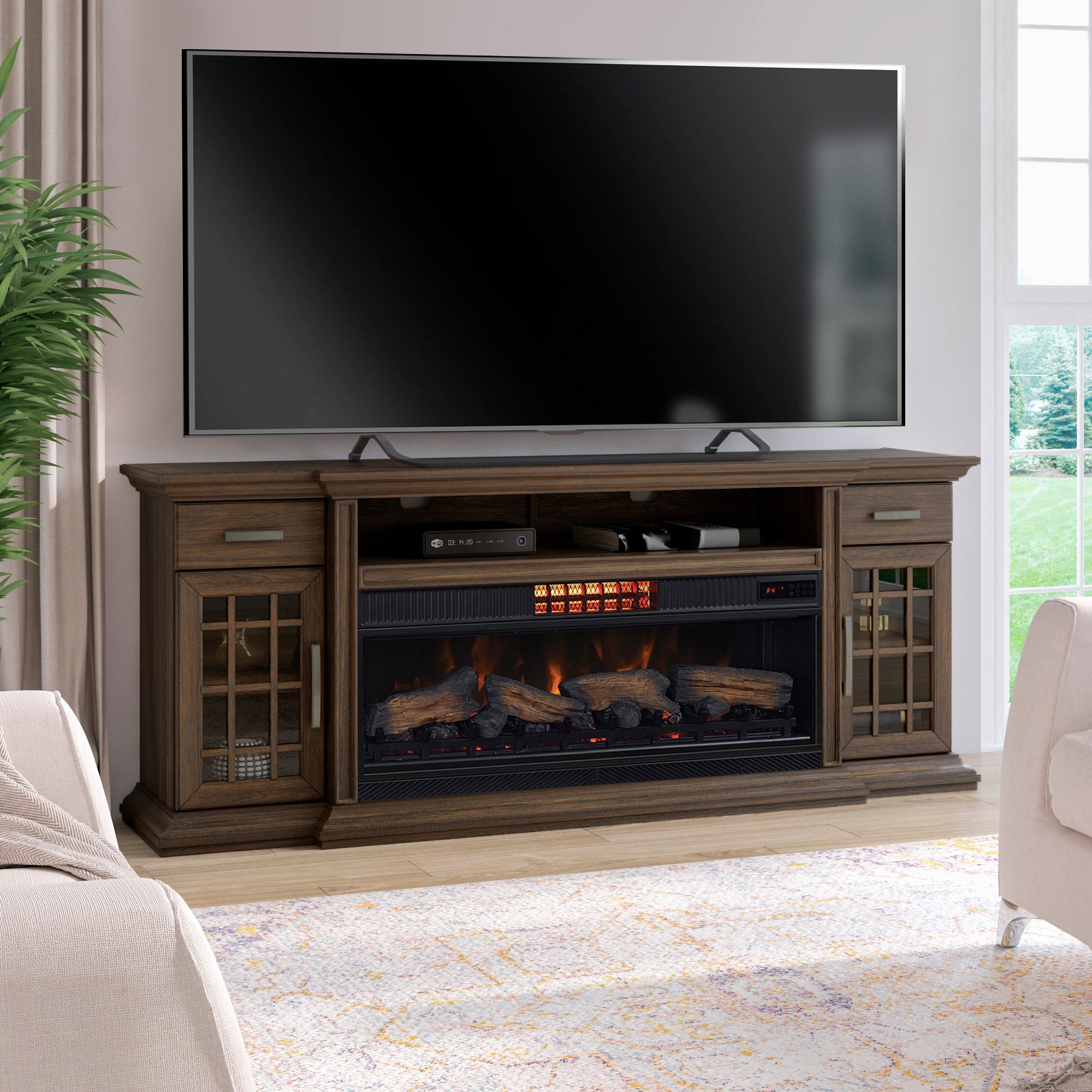 Everett TV Console with Classicflame Coolglow 2-In-1 Electric Fireplace and Fan