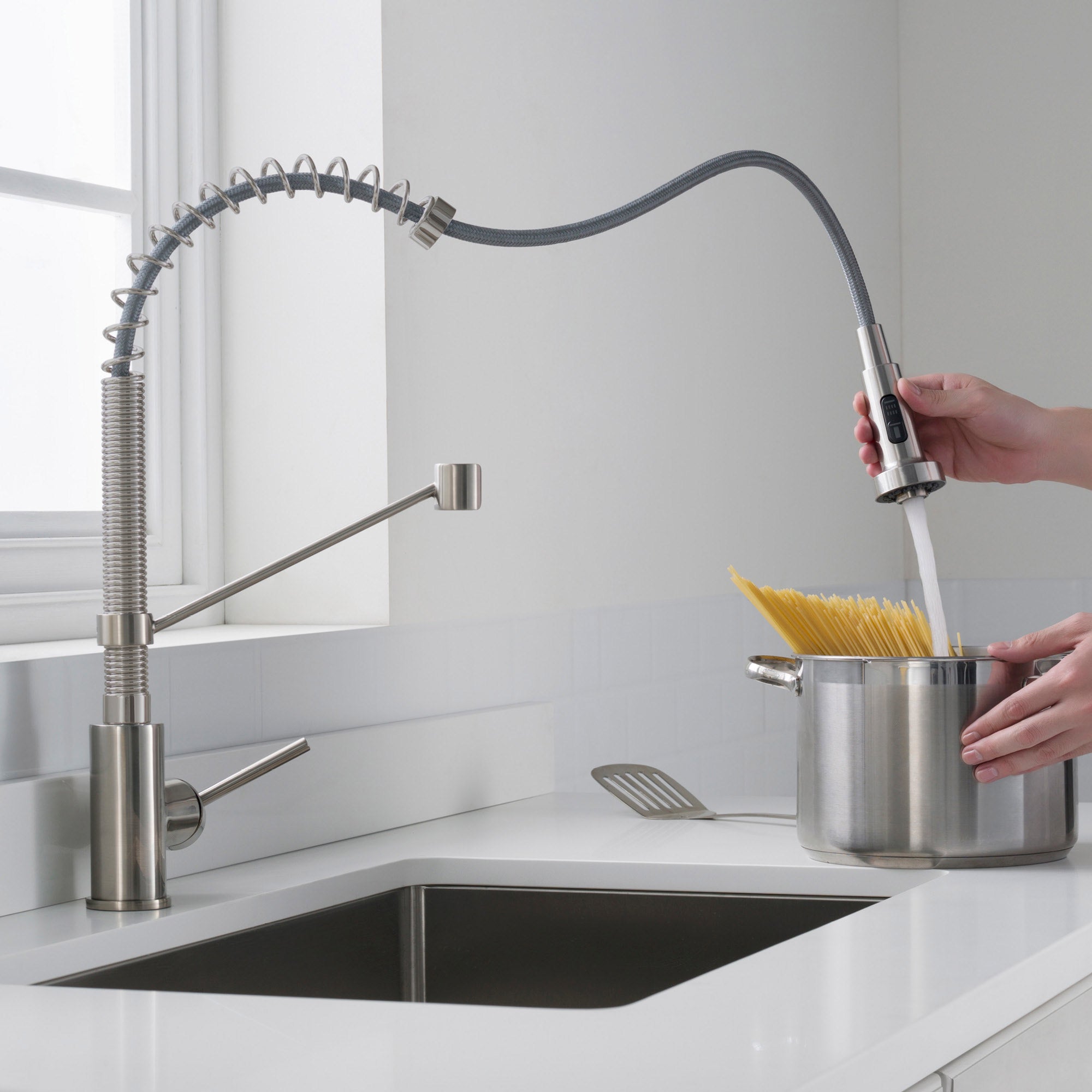 18" Pull-Down Commercial Kitchen Faucet with Matching Soap Dispenser