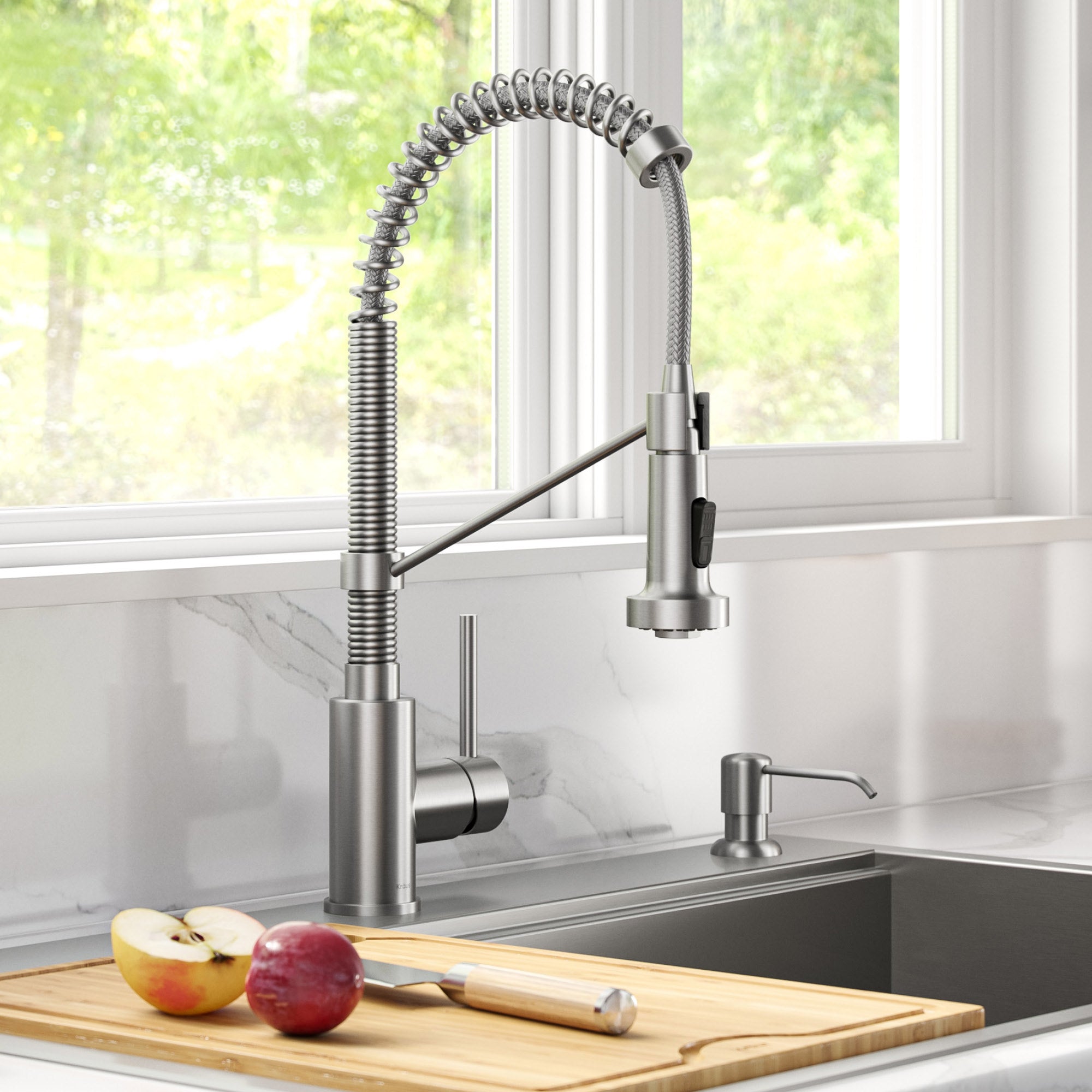 18" Pull-Down Commercial Kitchen Faucet with Matching Soap Dispenser