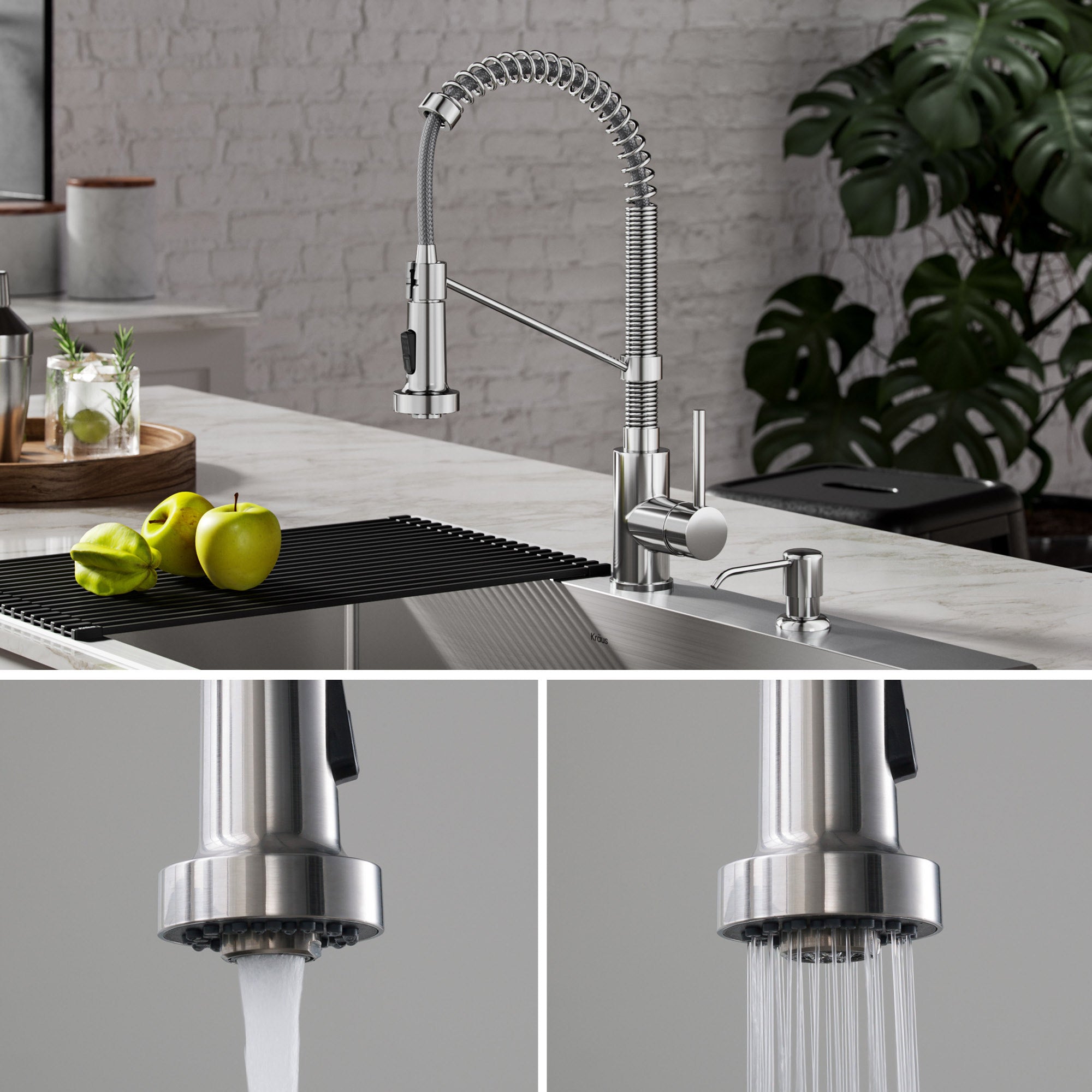 18" Pull-Down Commercial Kitchen Faucet with Matching Soap Dispenser