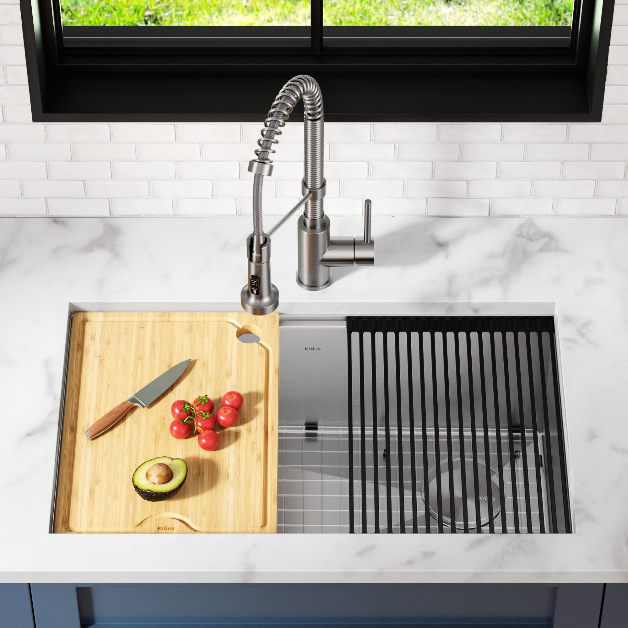 Undermount Workstation Sink with Pull-Down Kitchen Faucet