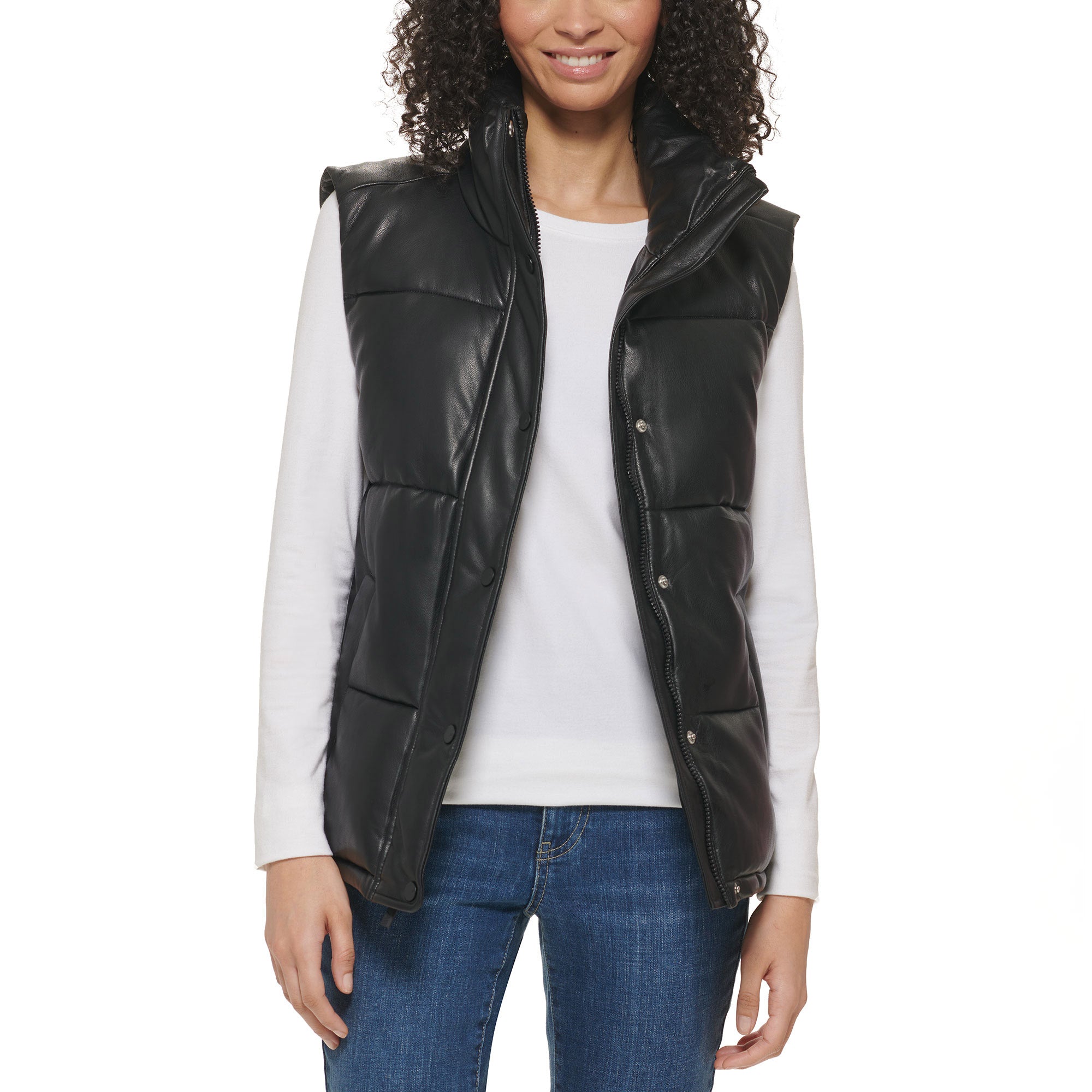 Ladies' Faux Leather Puffer Vest