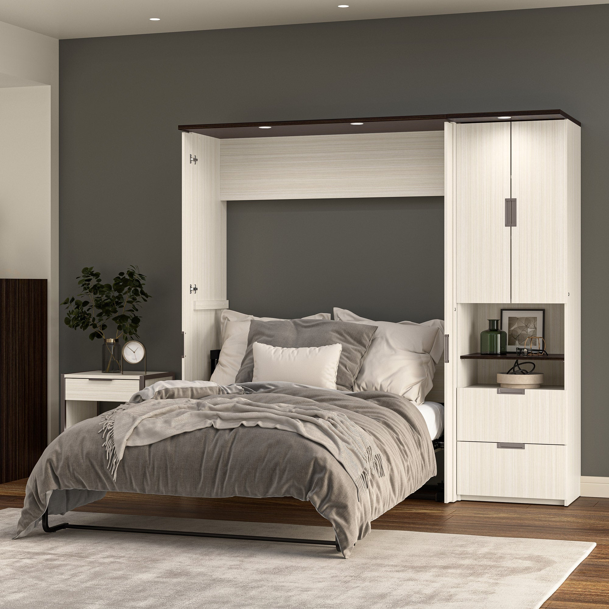 Lumina Full Murphy Bed with Storage Cabinet