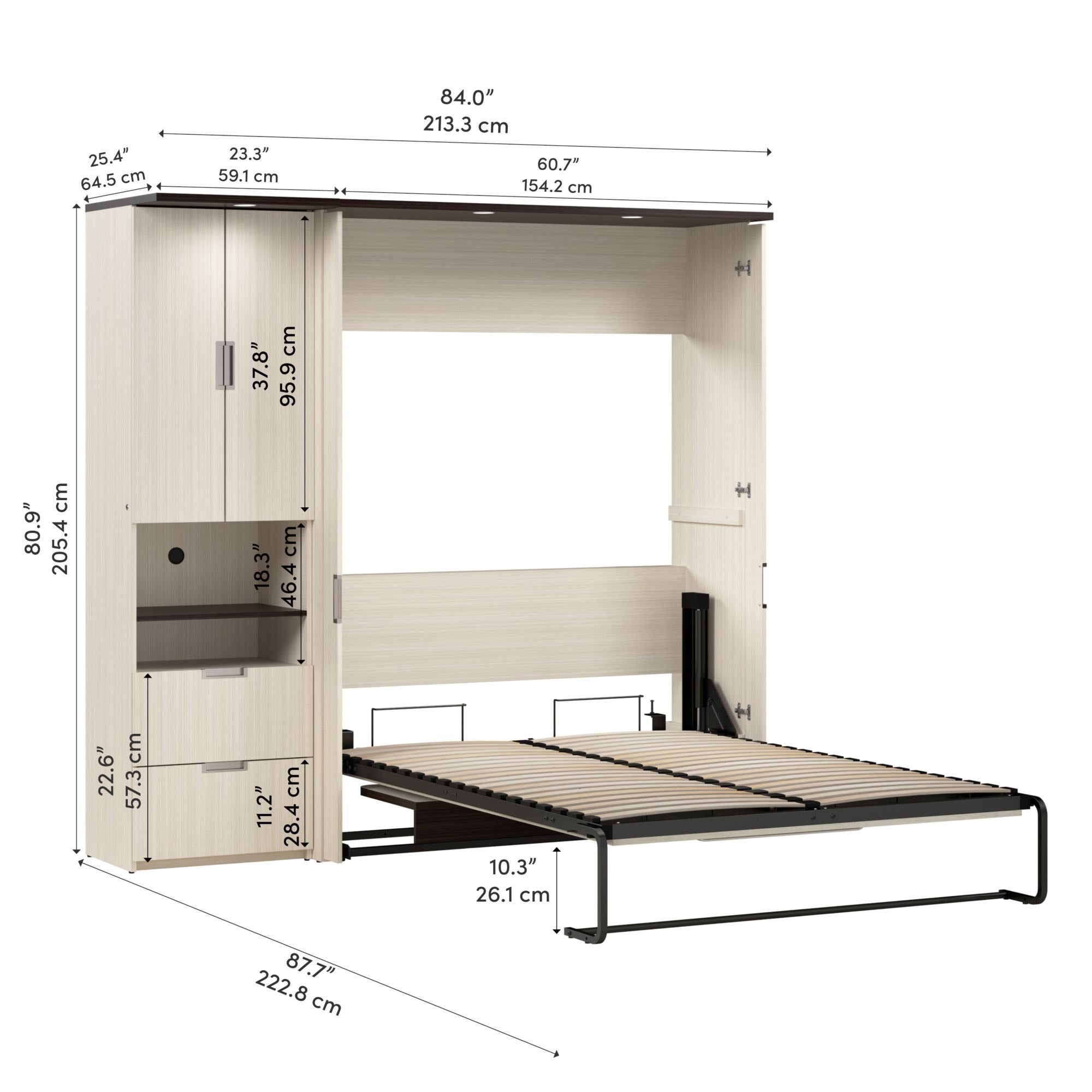 Lumina Full Murphy Bed with Desk and Storage Cabinet