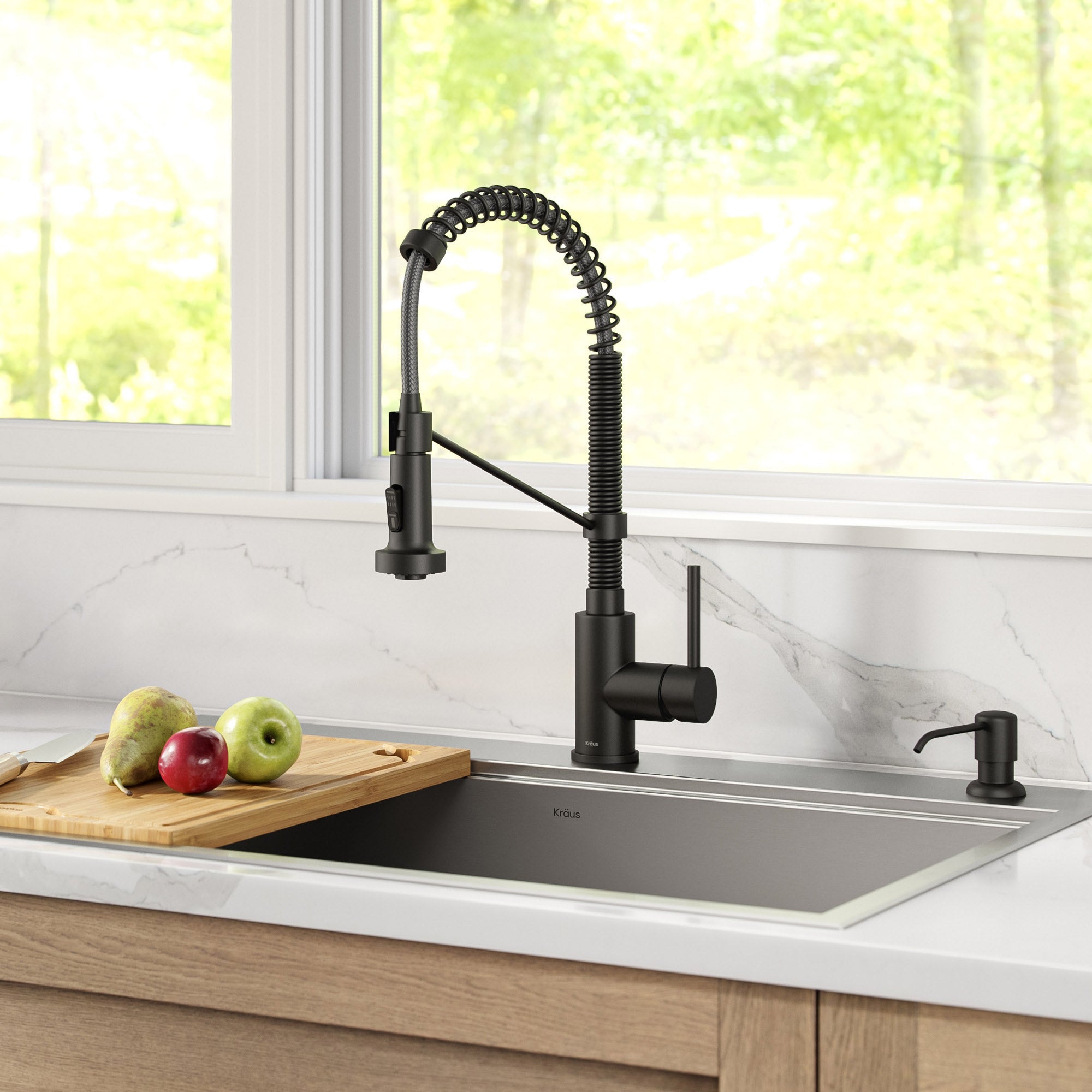 18" Pull-Down Commercial Kitchen Faucet with Matching Soap Dispenser