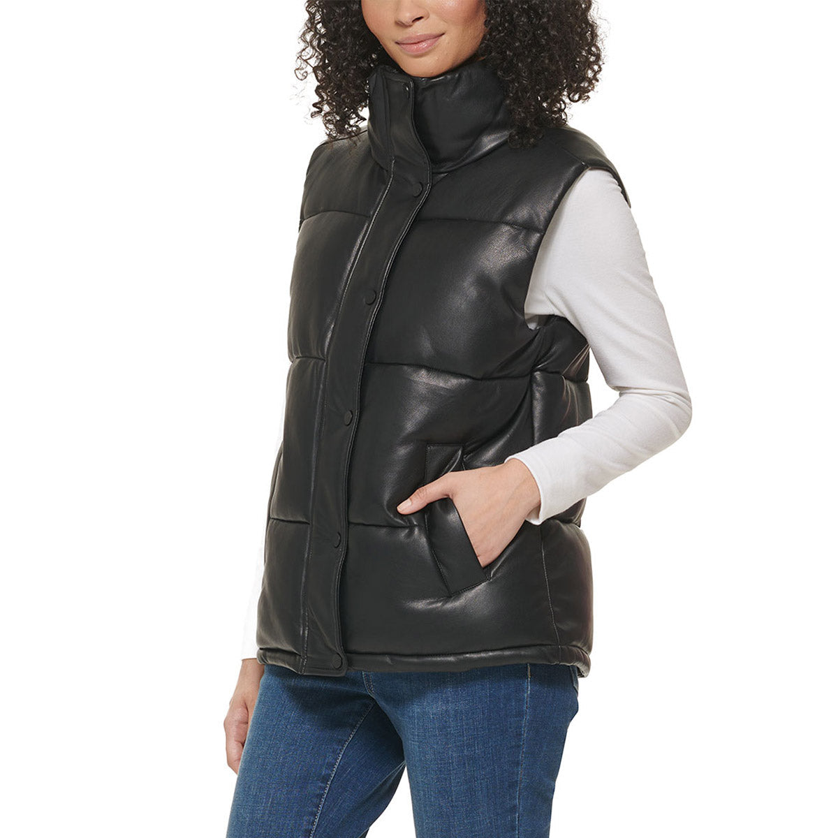 Ladies' Faux Leather Puffer Vest