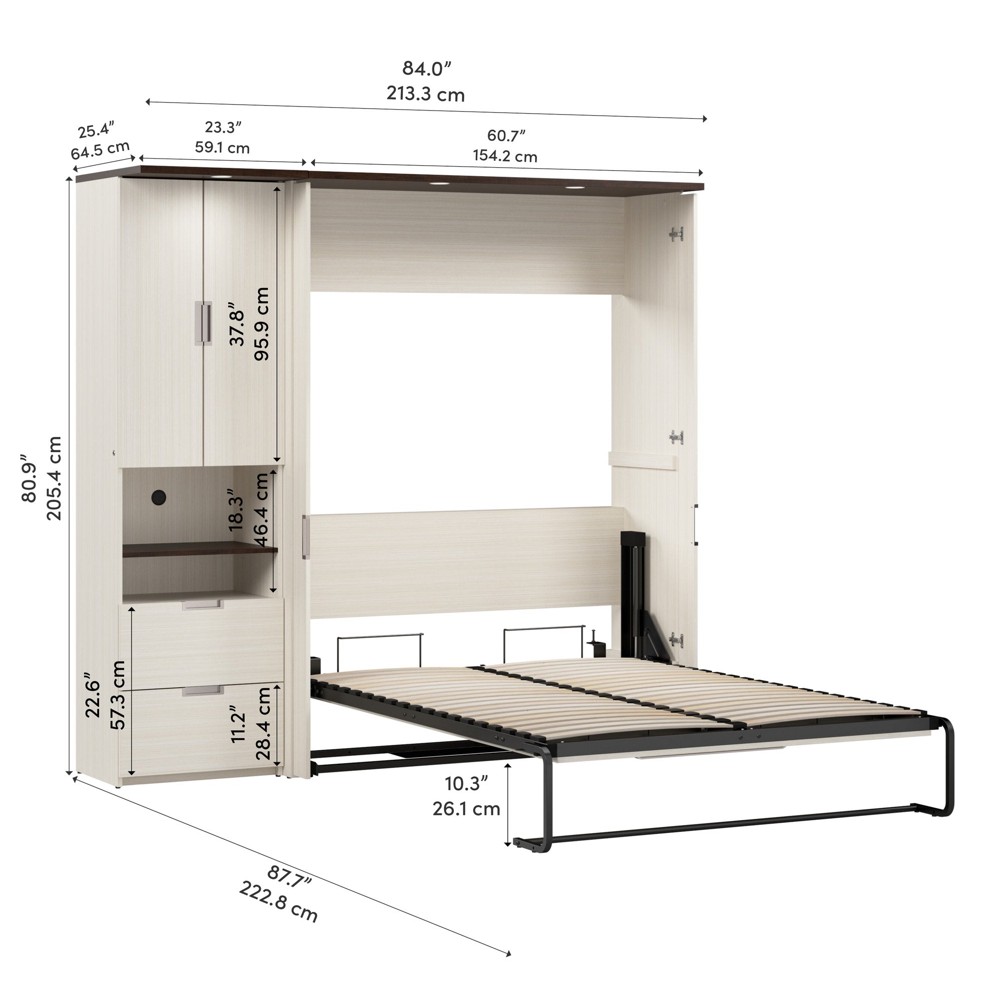 Lumina Full Murphy Bed with Storage Cabinet