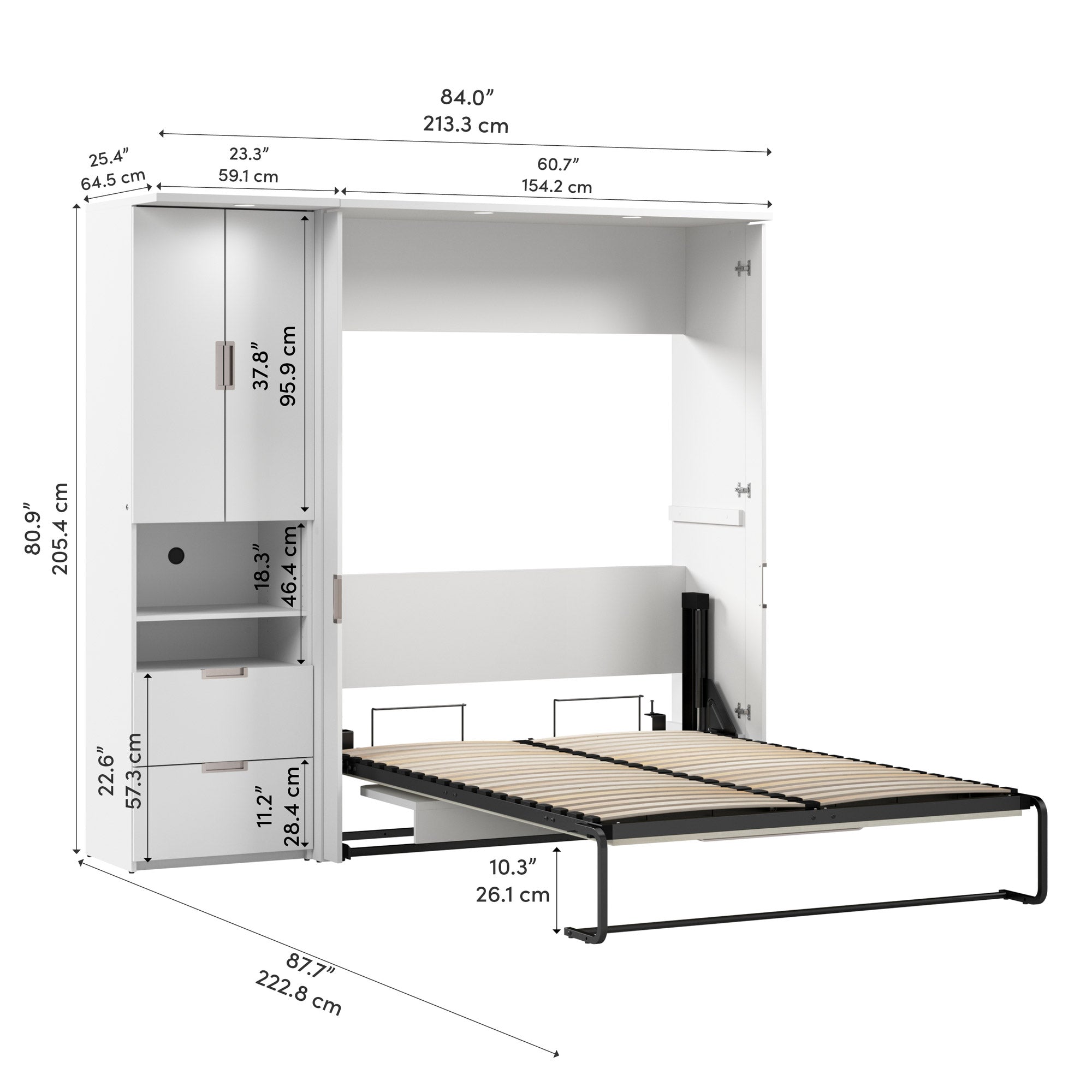 Lumina Full Murphy Bed with Desk and Storage Cabinet