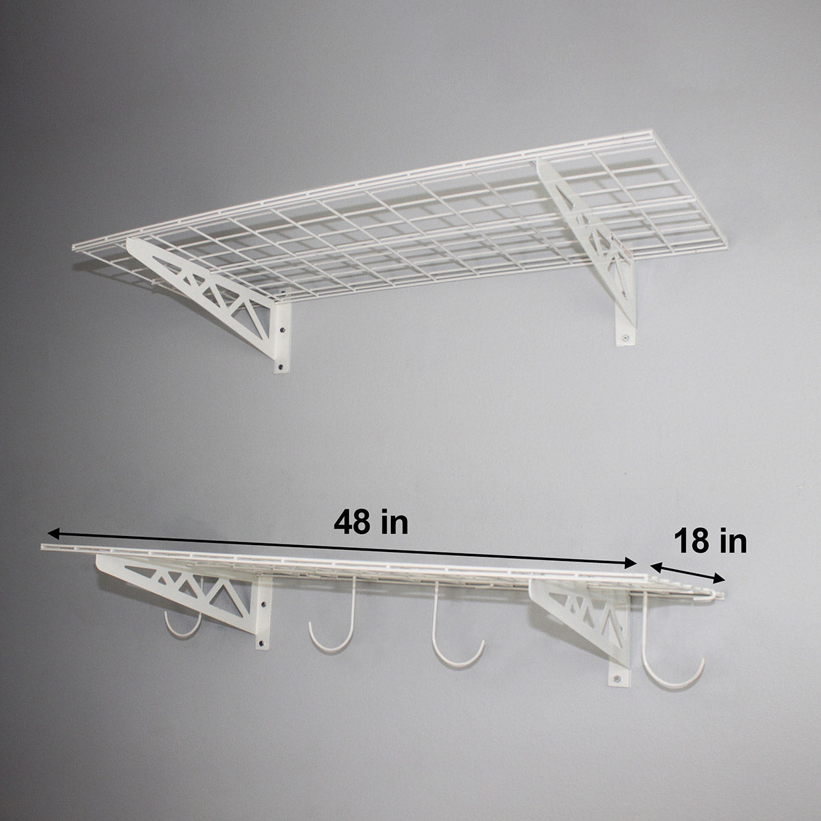 Saferacks Wall Shelf Combo Kit, Two Shelves, Four Deck Hooks