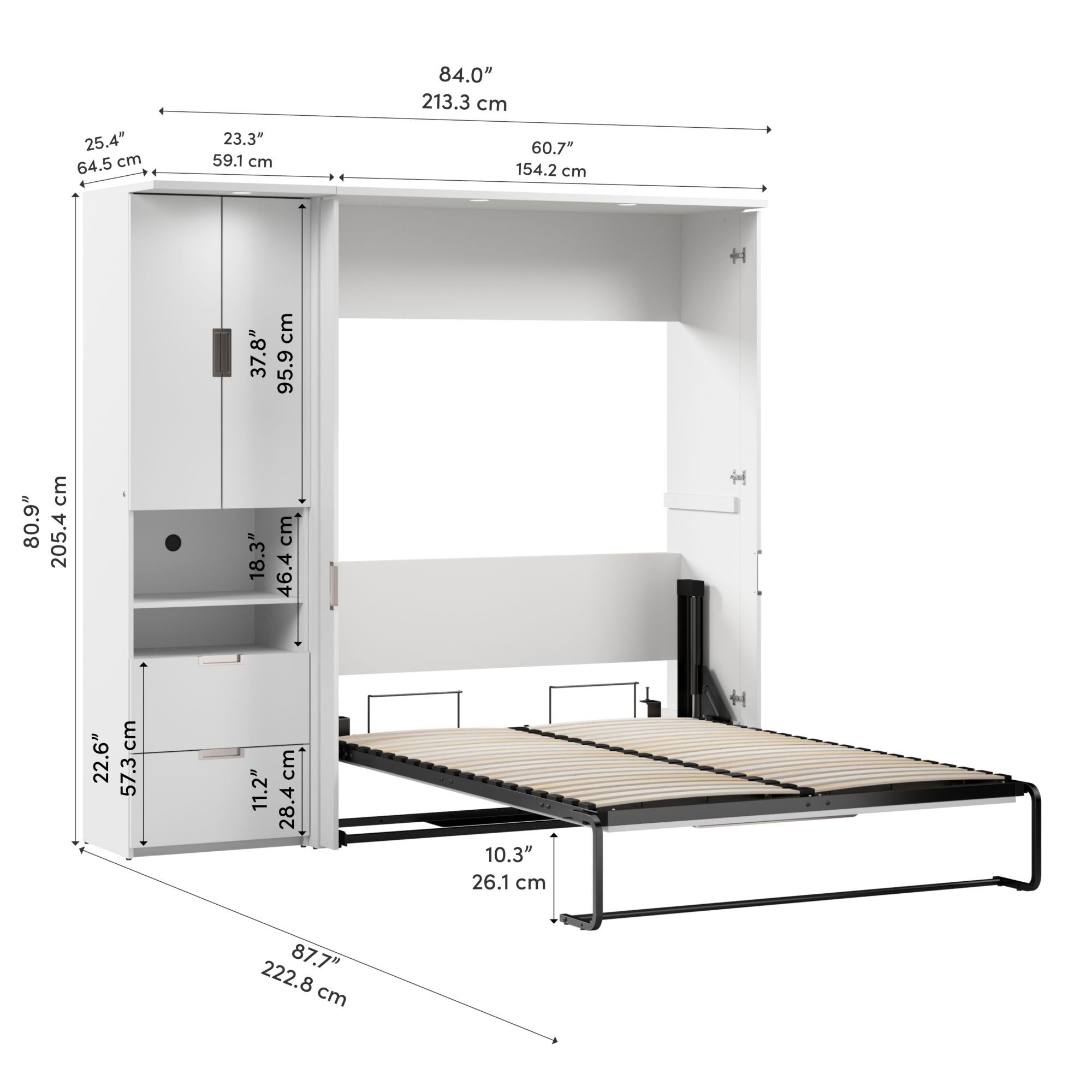 Lumina Full Murphy Bed with Storage Cabinet