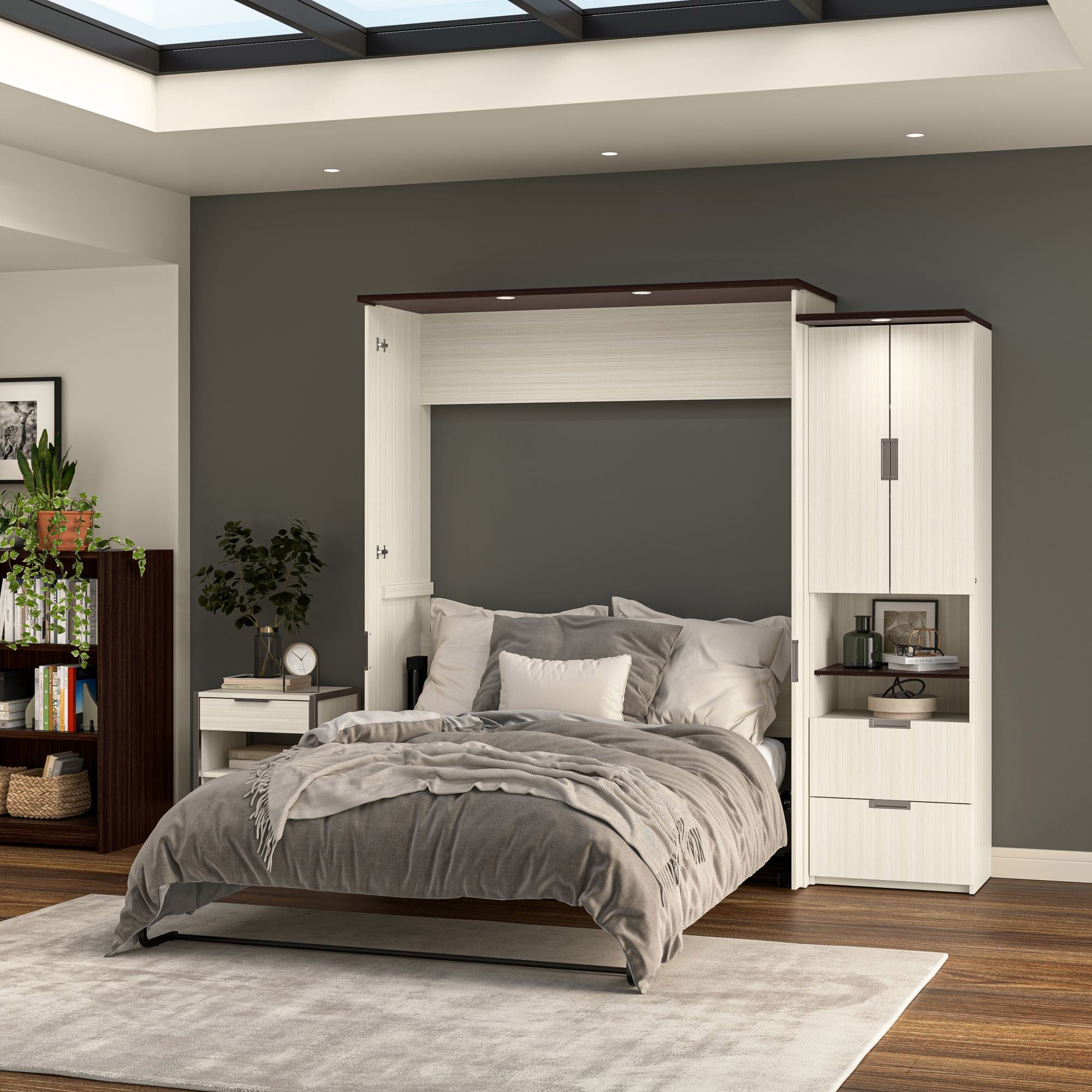 Lumina Queen Murphy Bed with Desk and Storage Cabinet