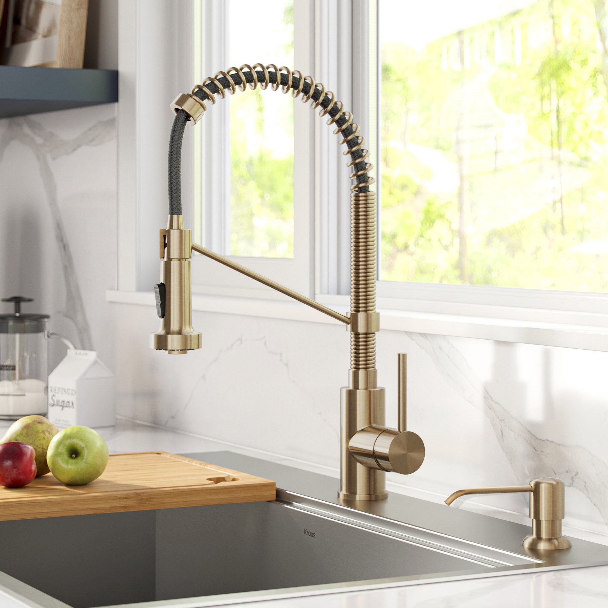 18" Pull-Down Commercial Kitchen Faucet with Matching Soap Dispenser