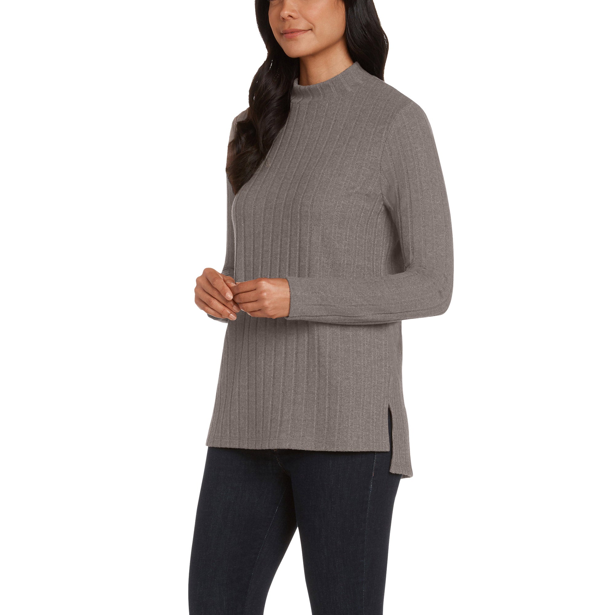 Ladies' Mock Neck Ribbed Tunic