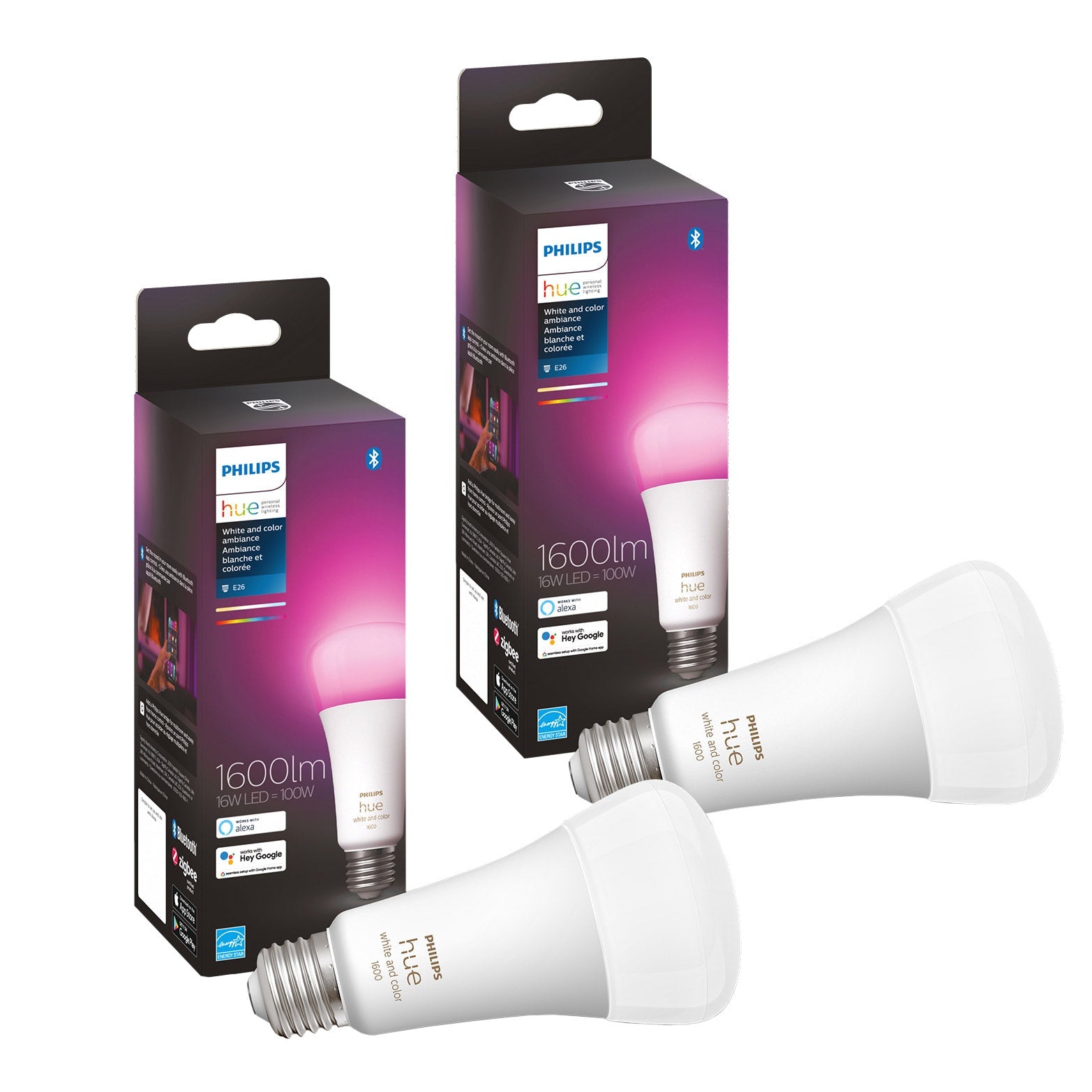 Hue 100W White and Color Ambiance A21 LED Bulbs 2-Pack