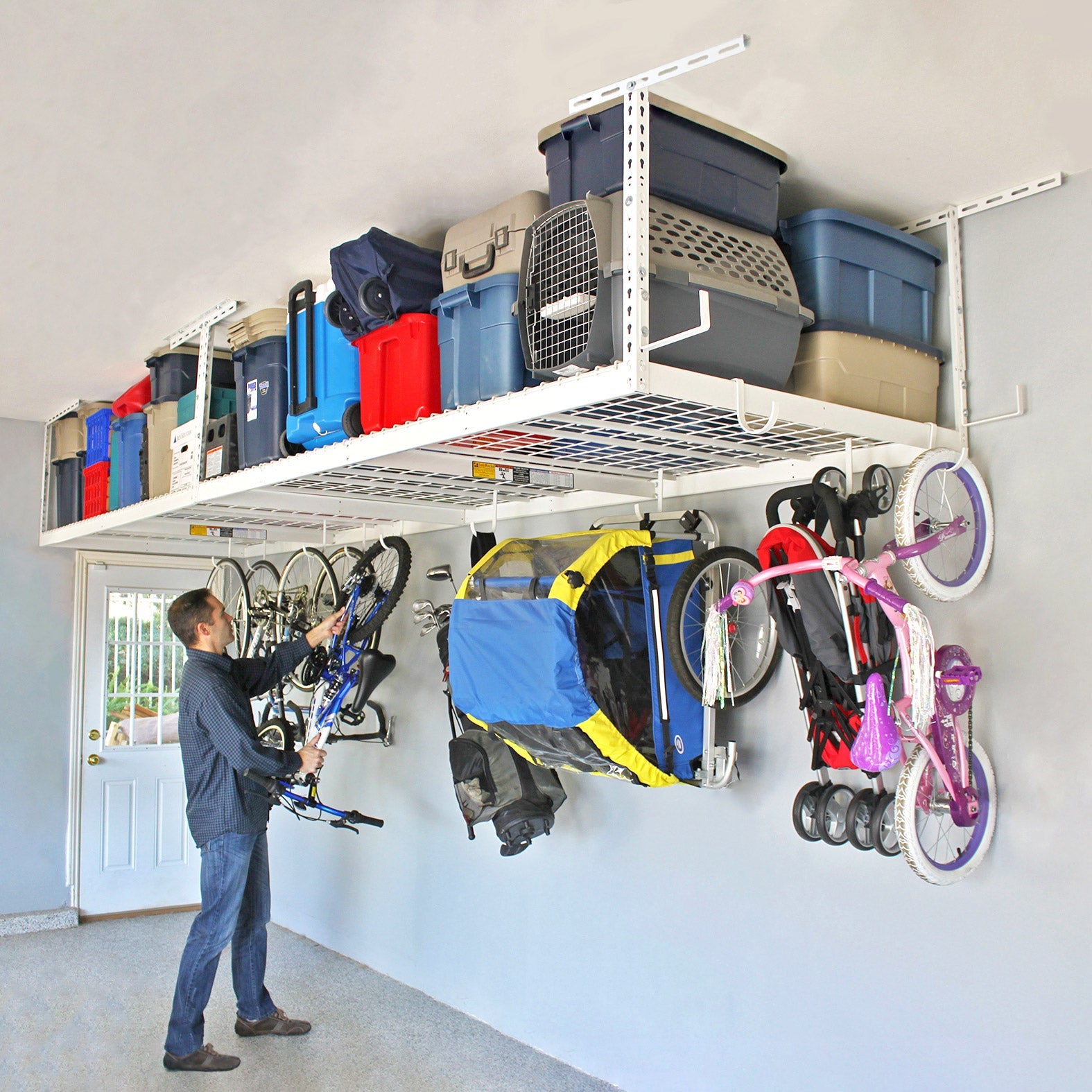 Overhead Garage Storage Combo Kit, Two 4 Ft. X 8 Ft. Racks, 18-Piece Deluxe Hook Accessory Pack