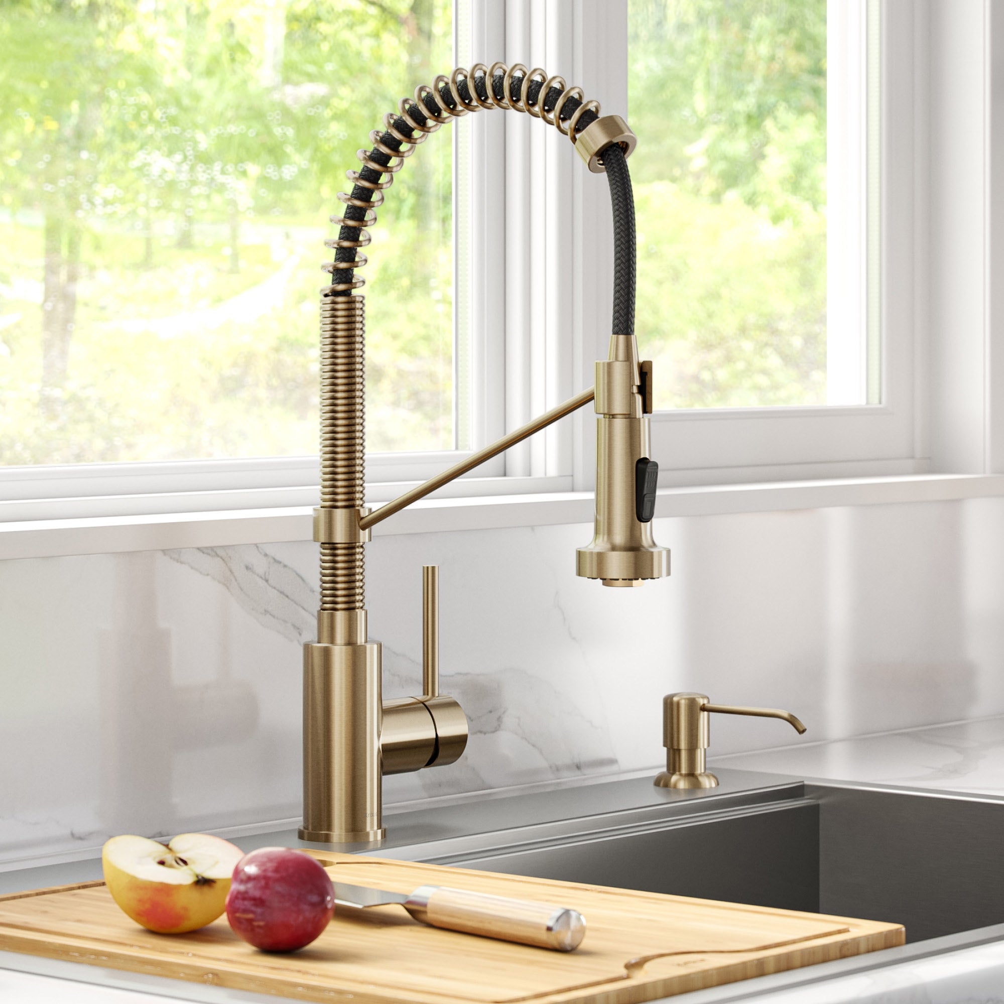 18" Pull-Down Commercial Kitchen Faucet with Matching Soap Dispenser