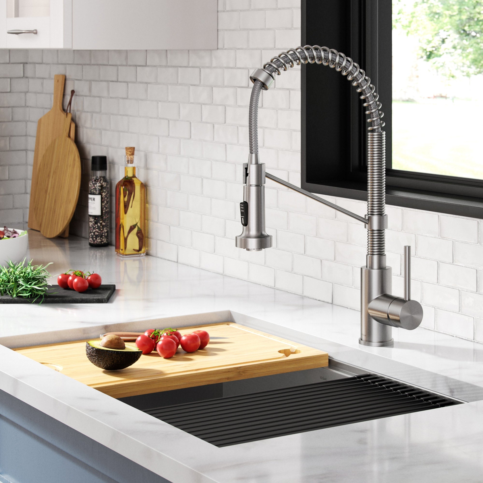 Undermount Workstation Sink with Pull-Down Kitchen Faucet