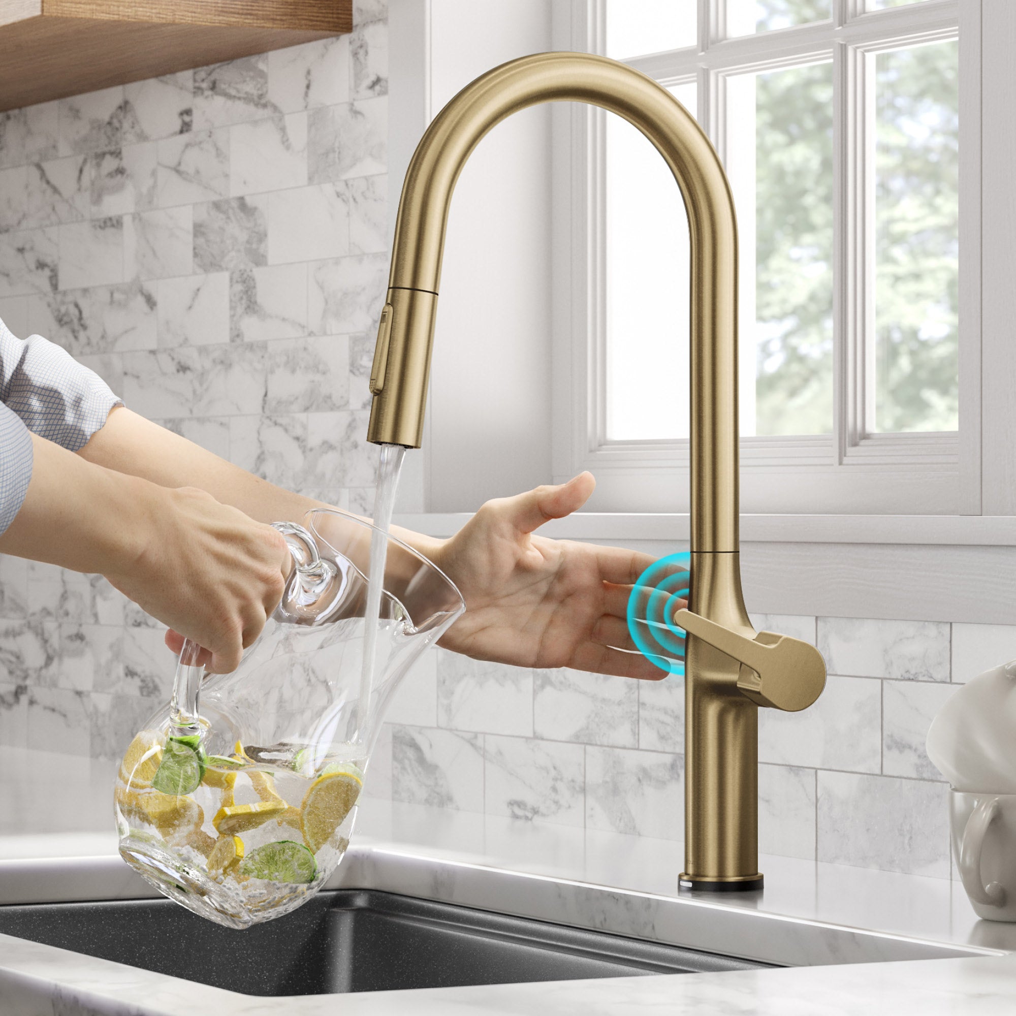 Tall Modern Single-Handle Touch Kitchen Sink Faucet with Pull down Sprayer