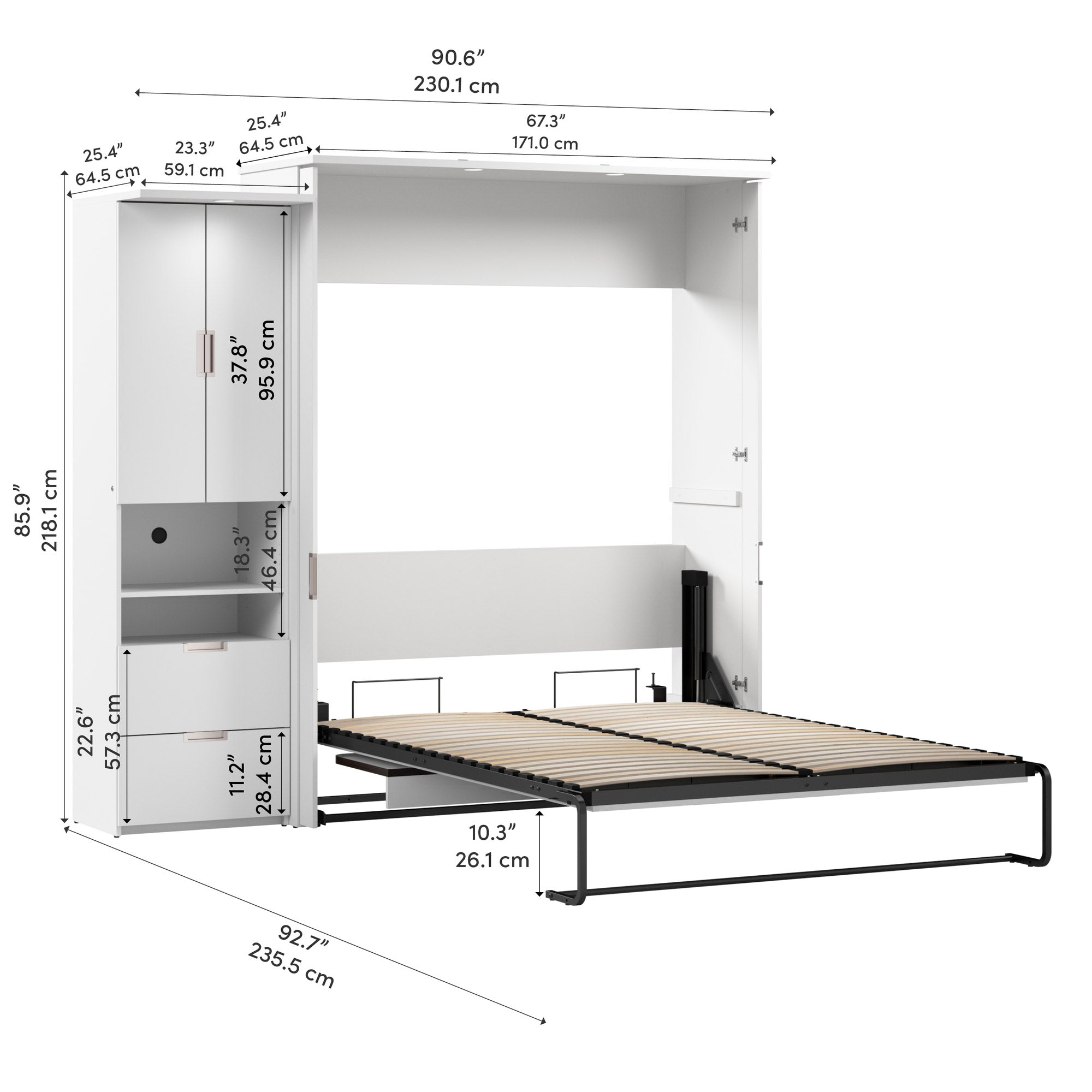 Lumina Queen Murphy Bed with Desk and Storage Cabinet