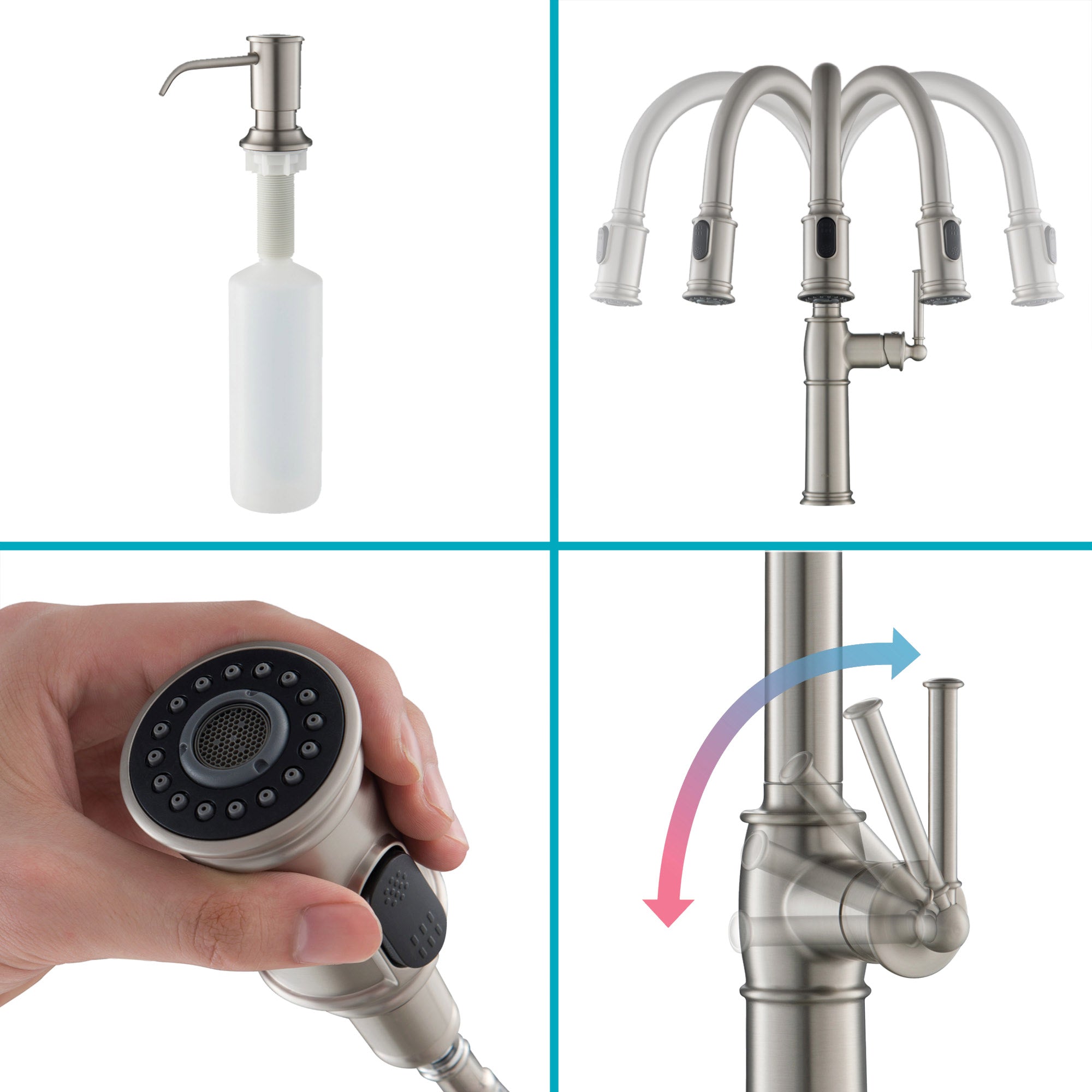 Pull-Down Kitchen Faucet and Soap Dispenser