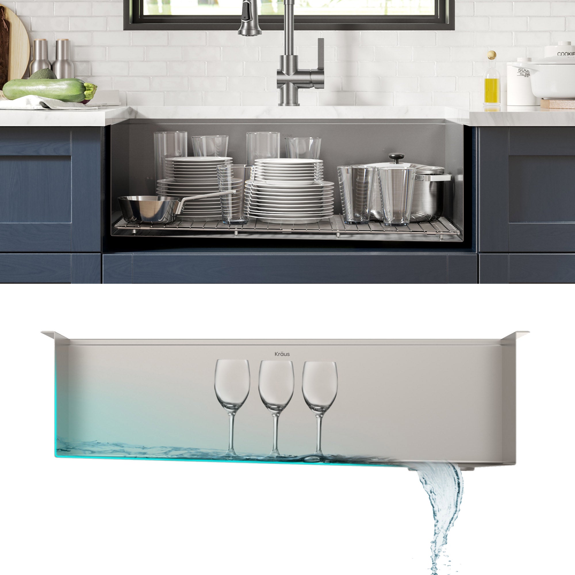 Undermount Workstation Sink with Pull-Down Kitchen Faucet