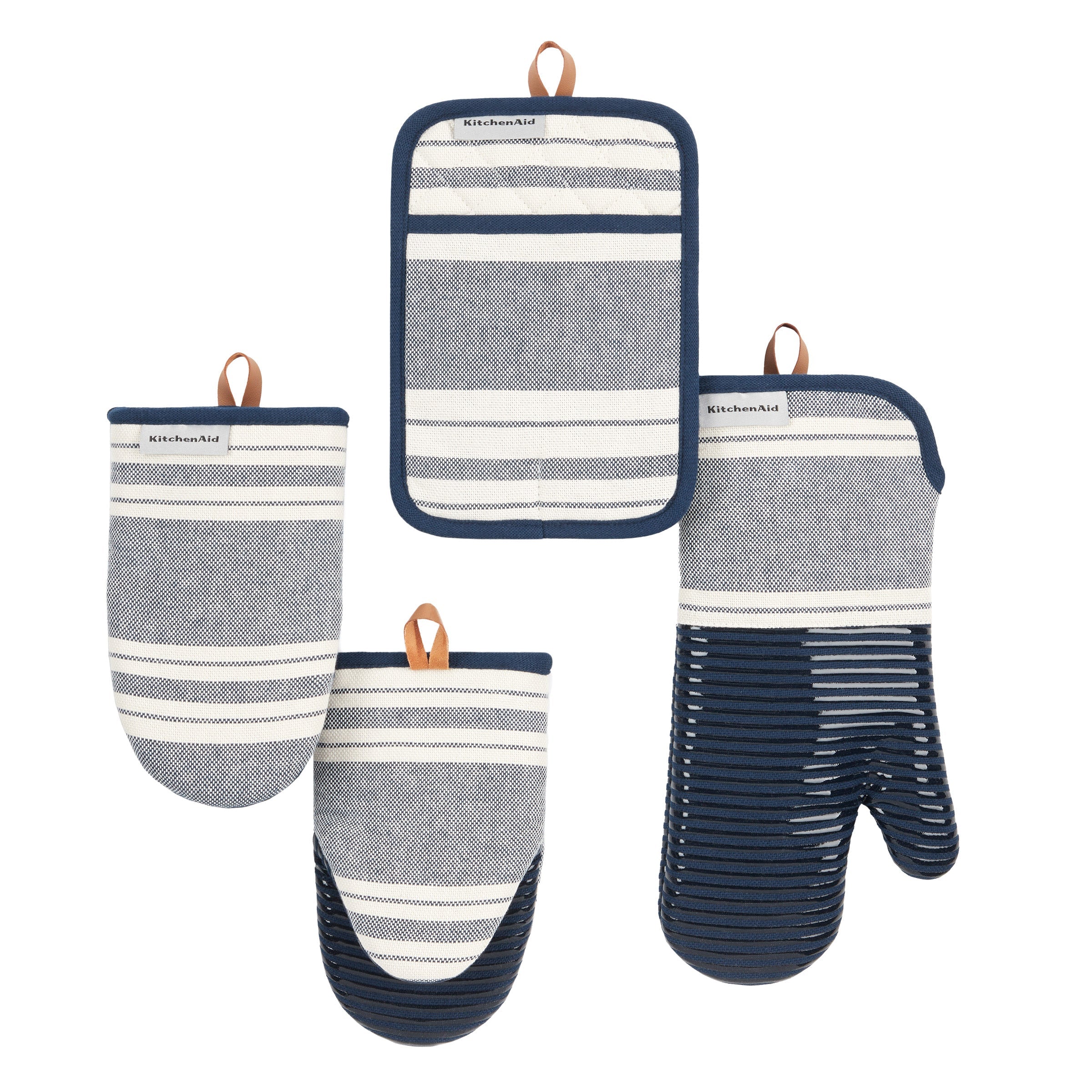 Vintage Stripe Pot Holder and Oven Mitt Set, 4-Pack