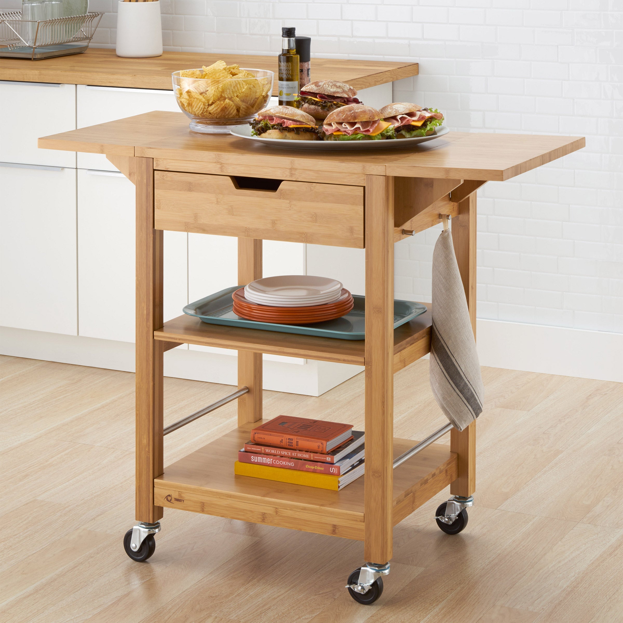 24" Bamboo Kitchen Cart with Drop Leaf