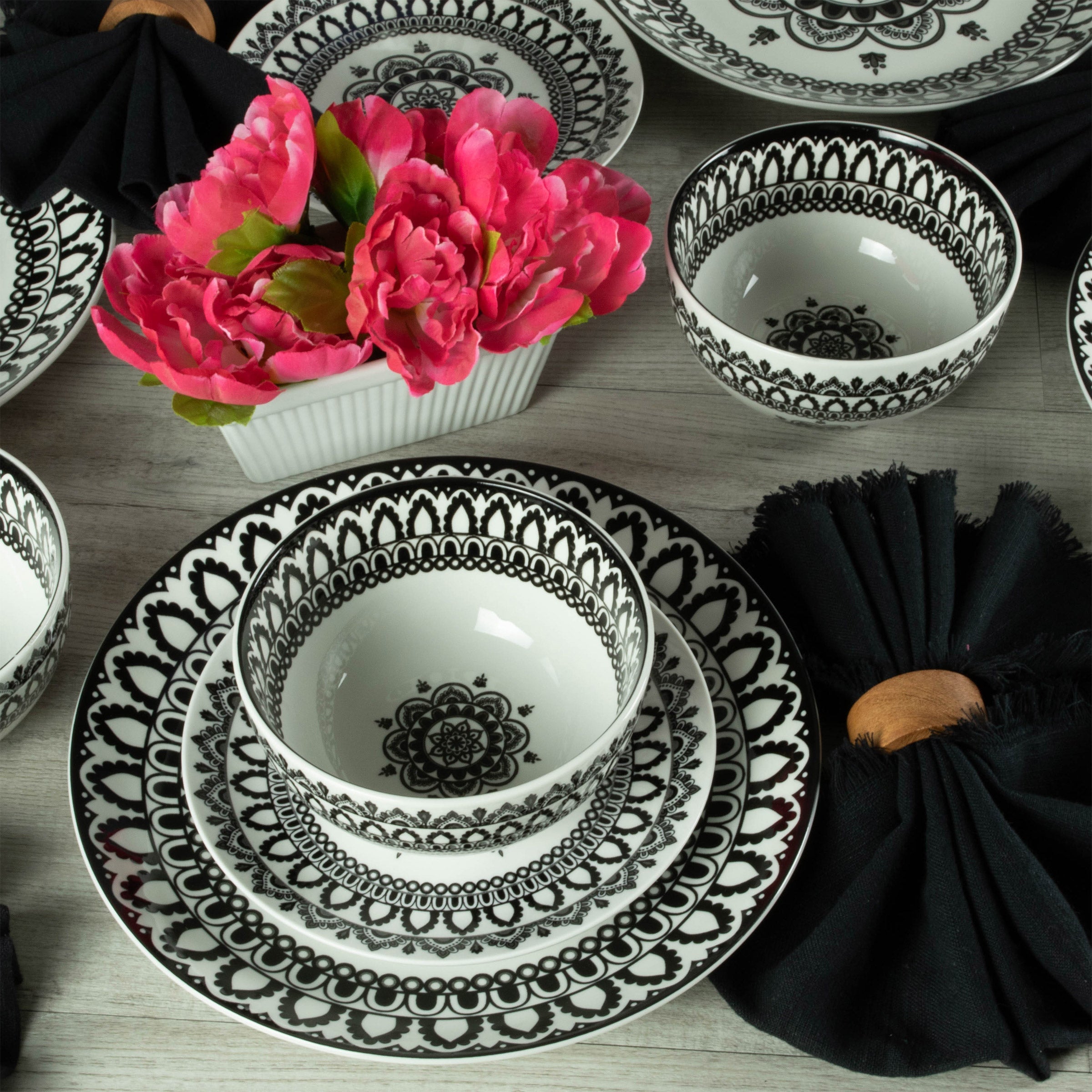 , 12-Piece, Onyx/Stone Dinnerware Set