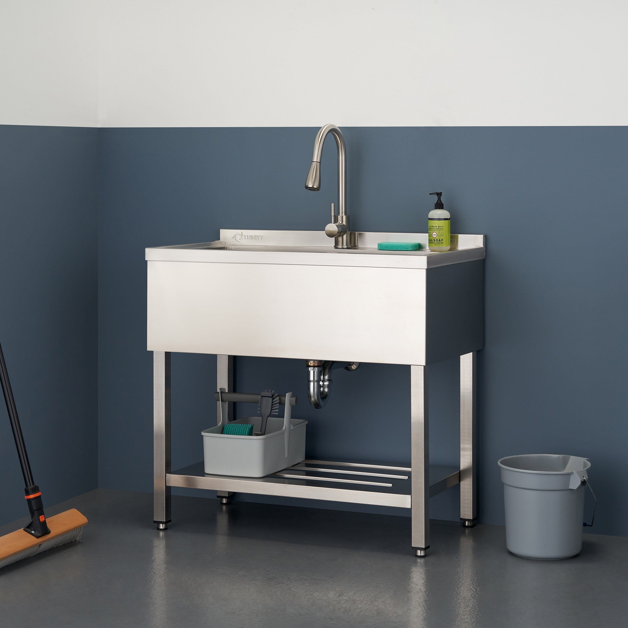 30" X 14" Stainless Steel Utility Sink with Pull-Out Faucet