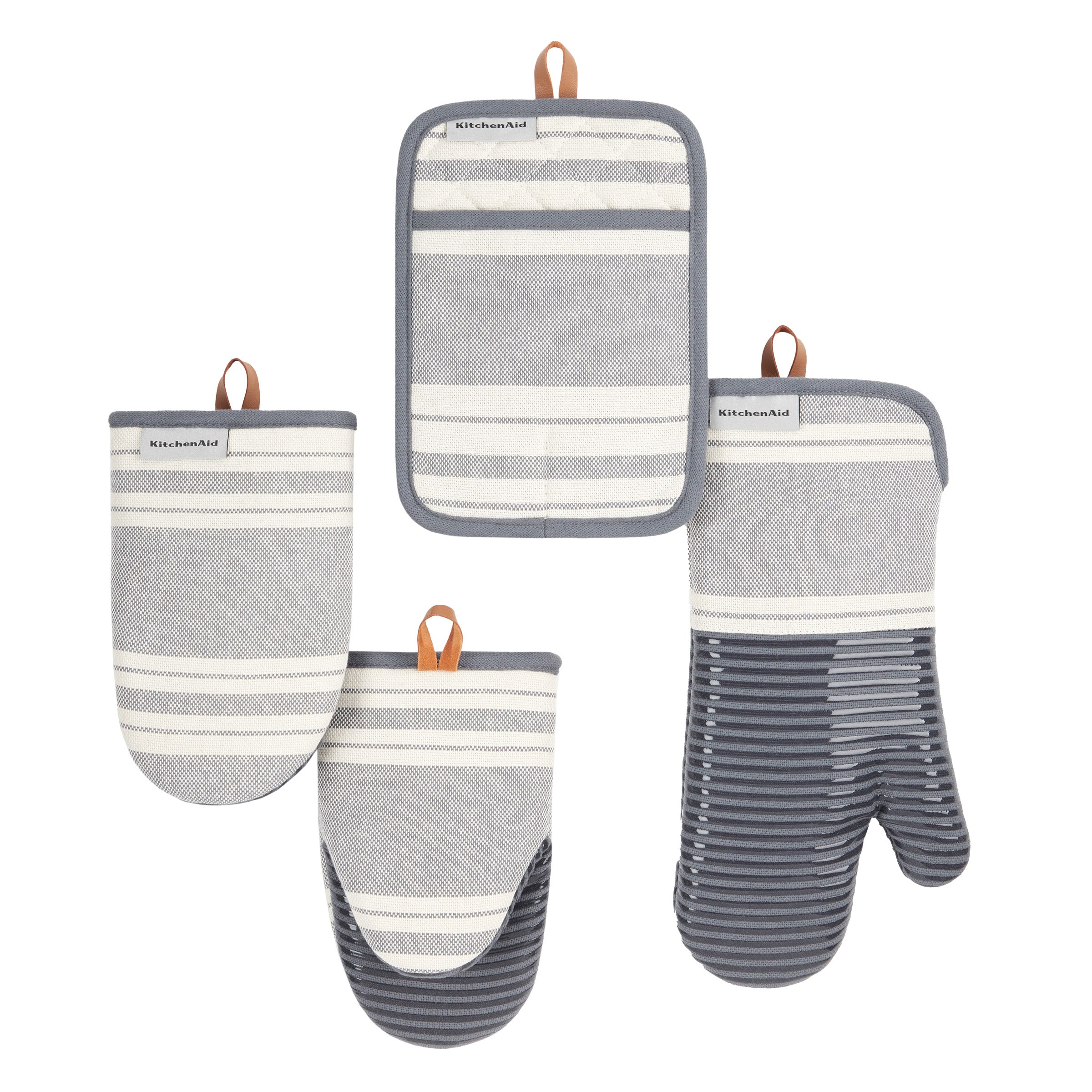 Vintage Stripe Pot Holder and Oven Mitt Set, 4-Pack