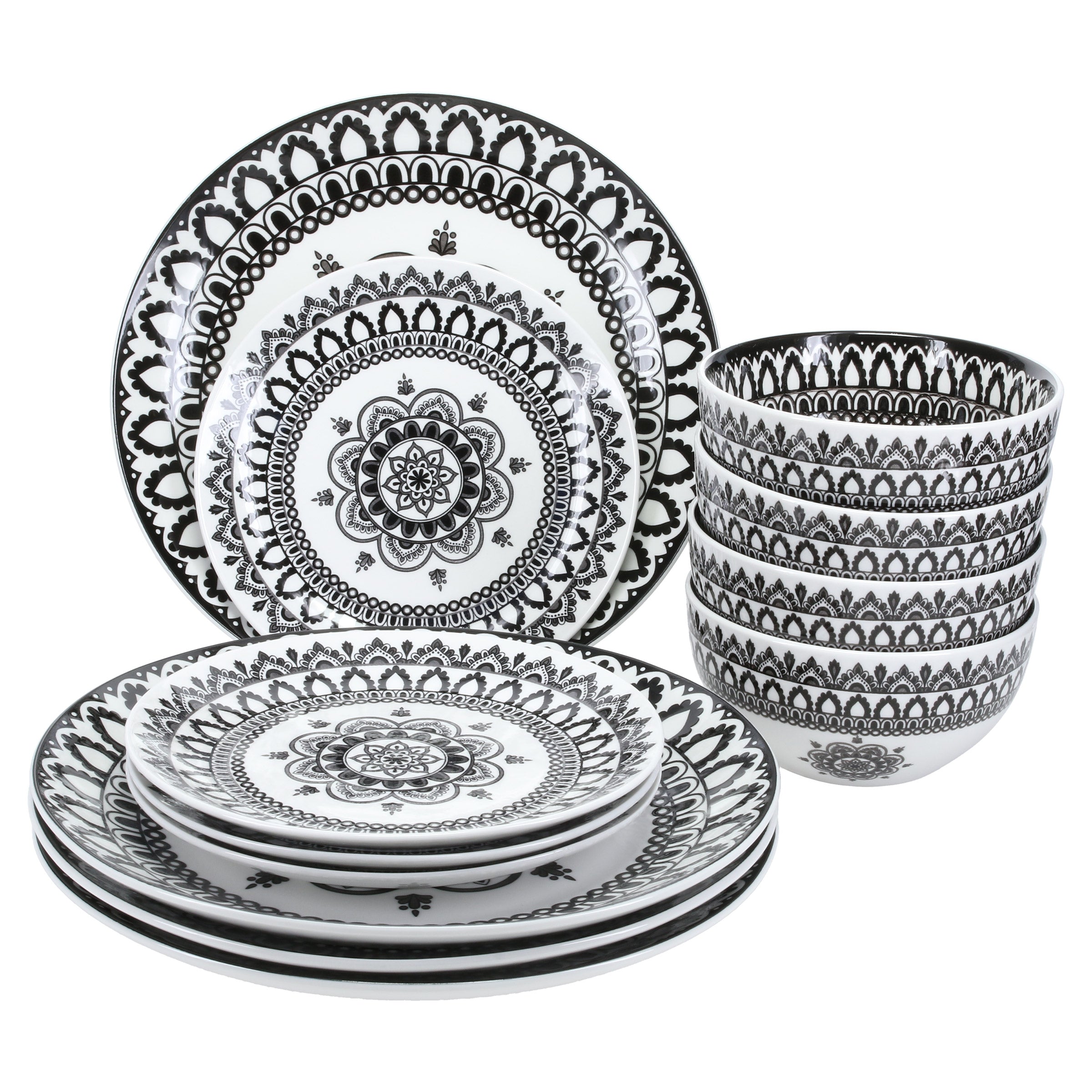 , 12-Piece, Onyx/Stone Dinnerware Set