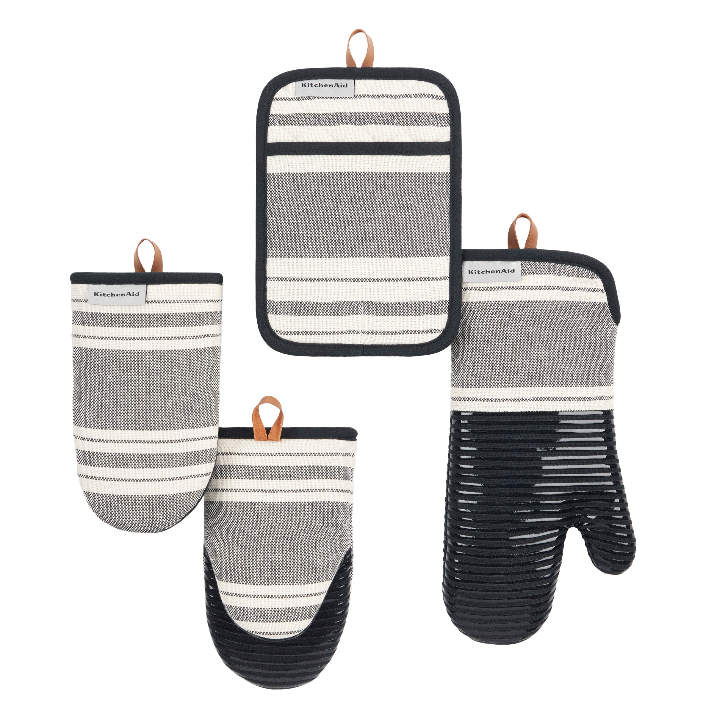 Vintage Stripe Pot Holder and Oven Mitt Set, 4-Pack