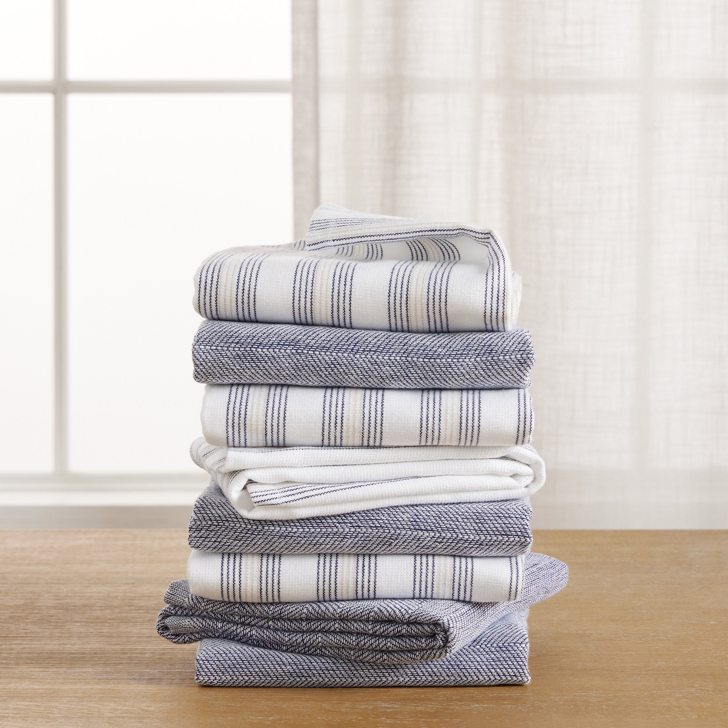 Chambray Stripe Kitchen Towels, 8-Piece Set