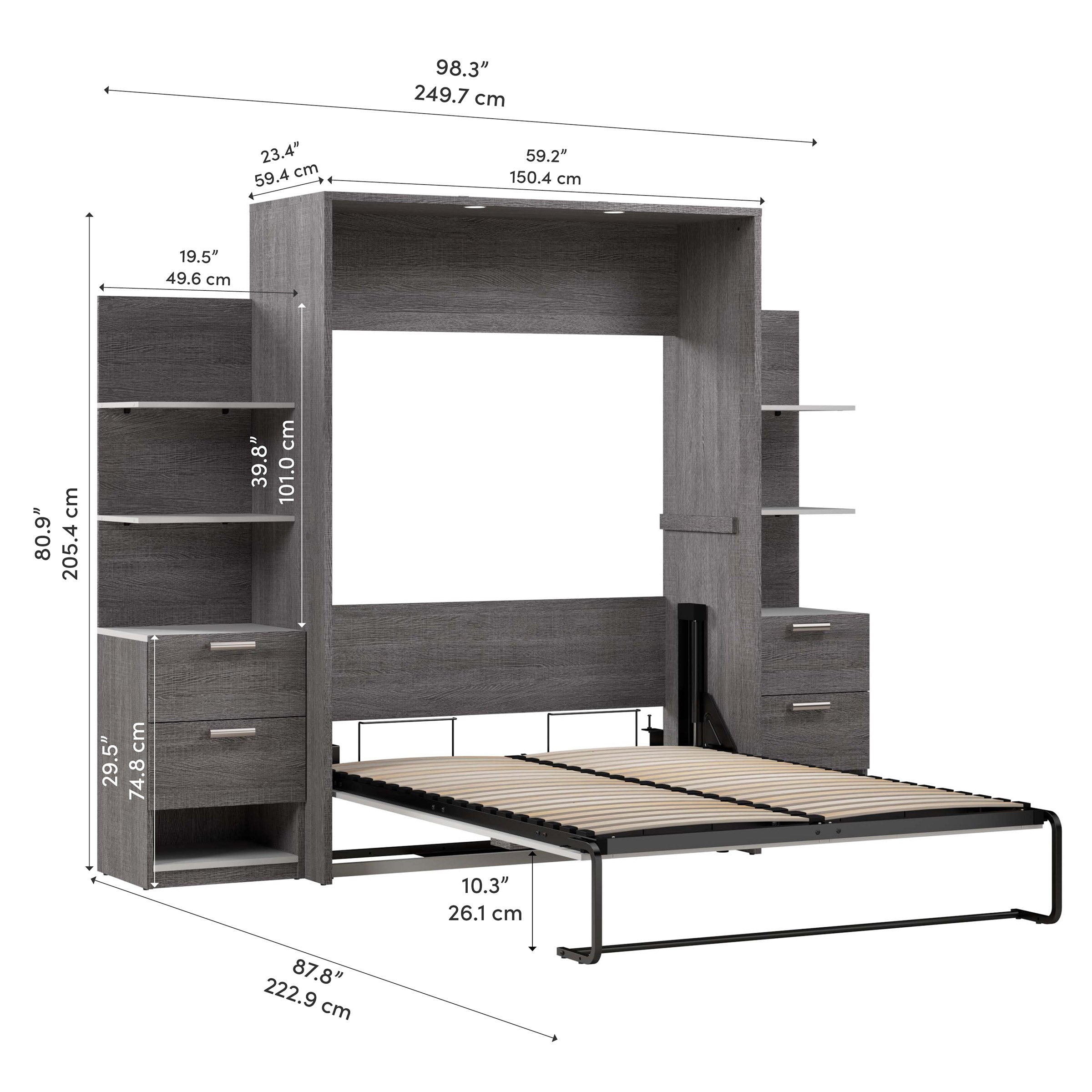 Cielo Full Murphy Bed with Nightstands and Floating Shelves