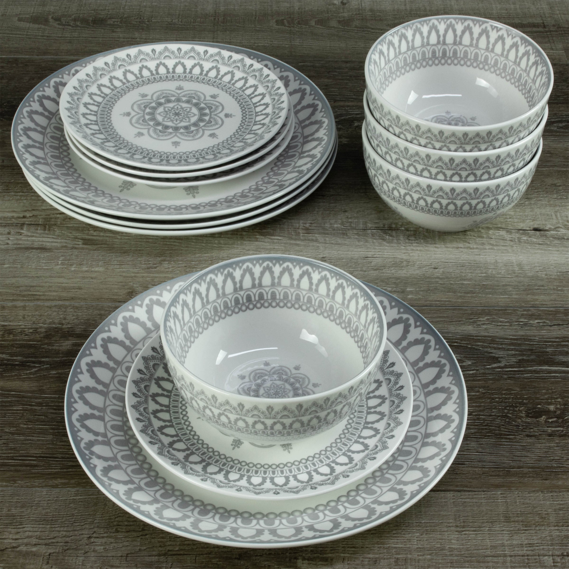 , 12-Piece, Onyx/Stone Dinnerware Set