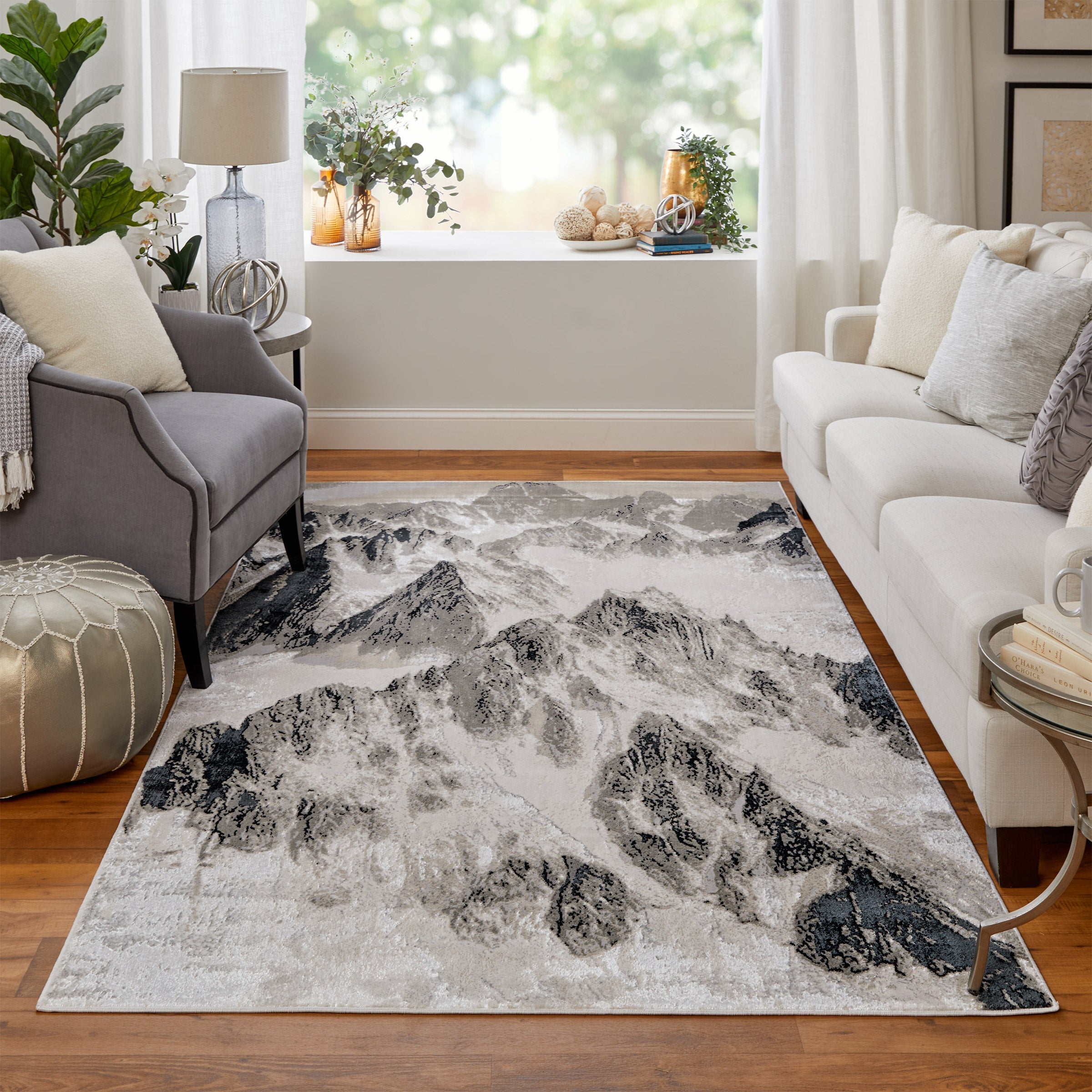 Jewel Area Rug Collection, Silver/Gray Mountains