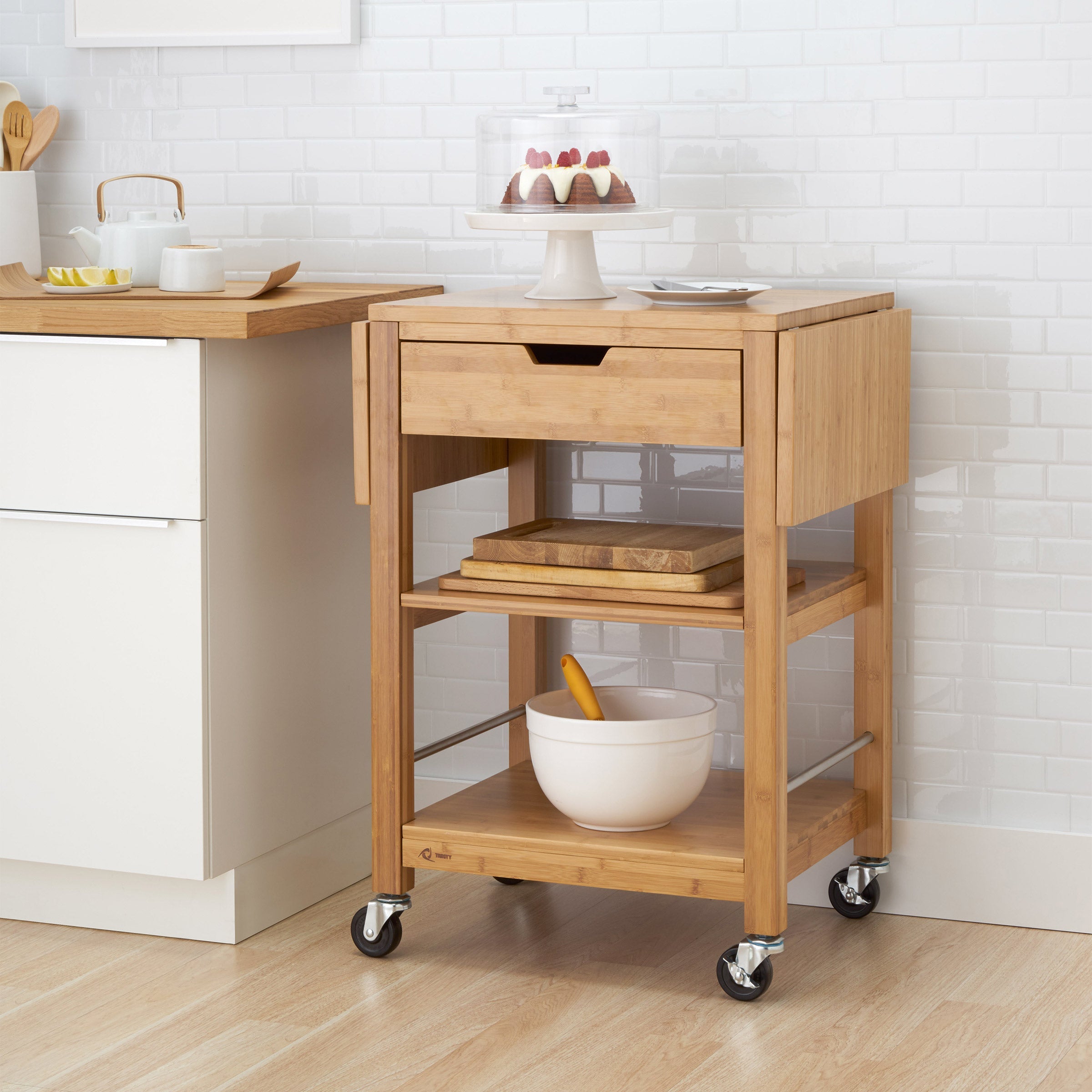 24" Bamboo Kitchen Cart with Drop Leaf