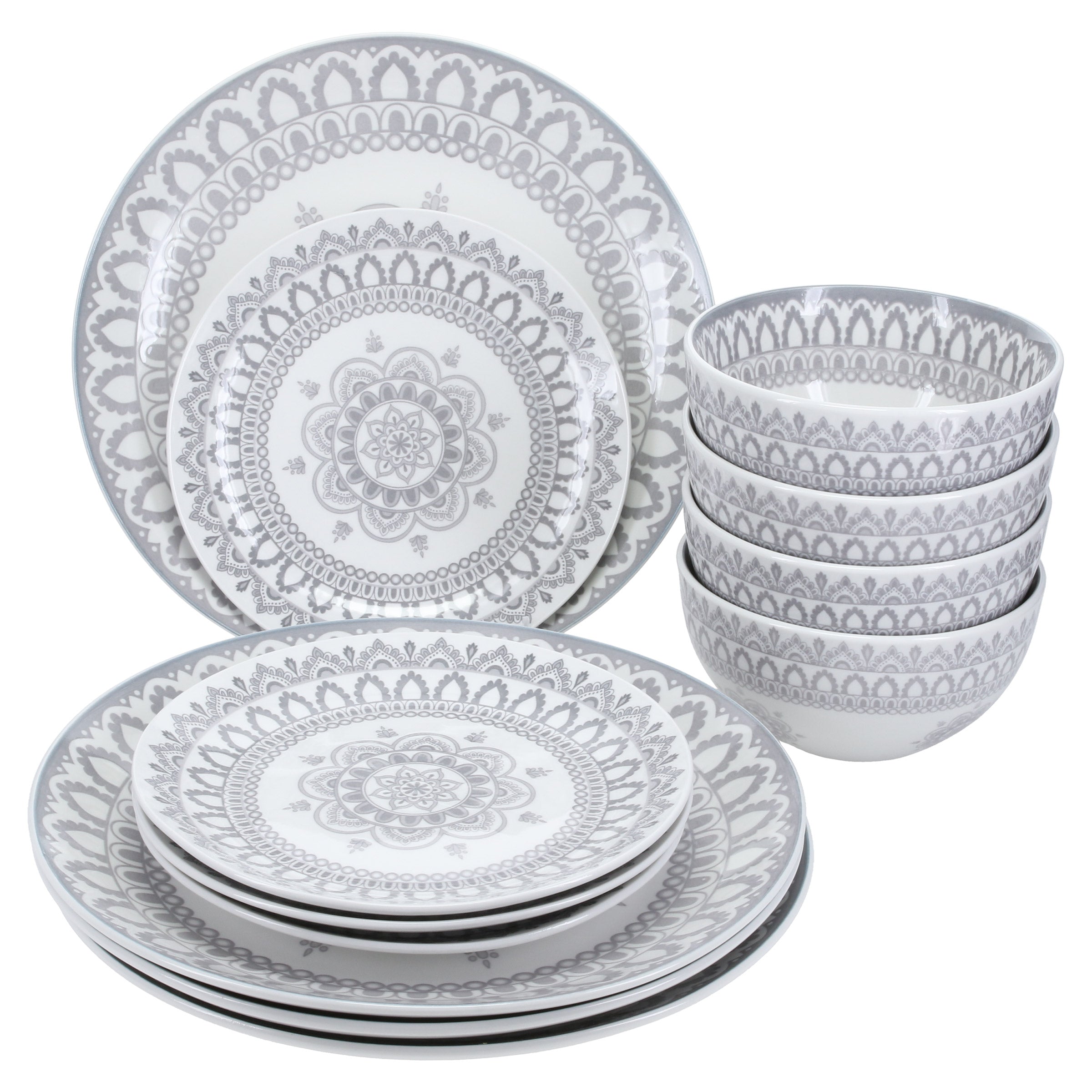 , 12-Piece, Onyx/Stone Dinnerware Set