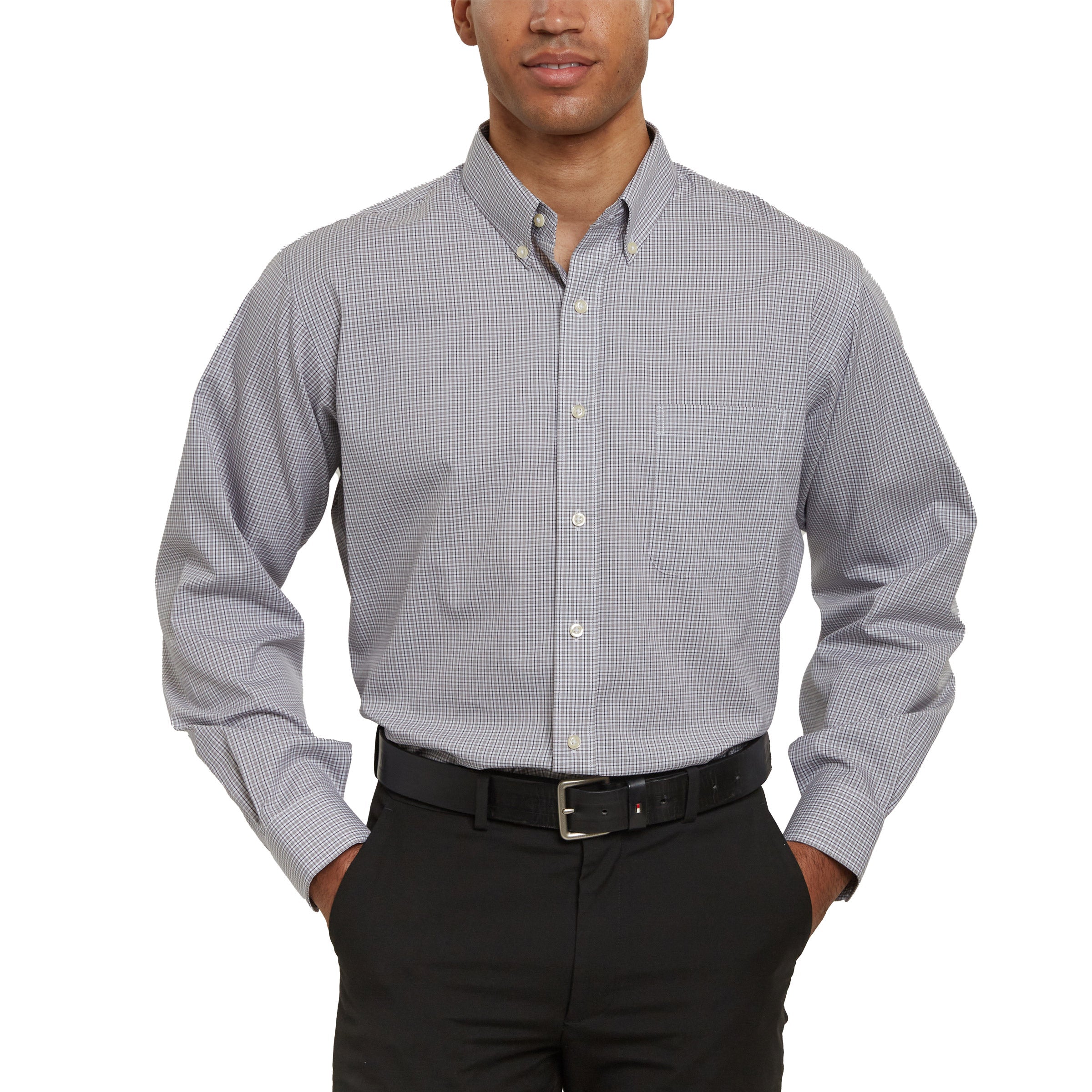 Men’S Traditional Fit Dress Shirt, Black Gray White Check